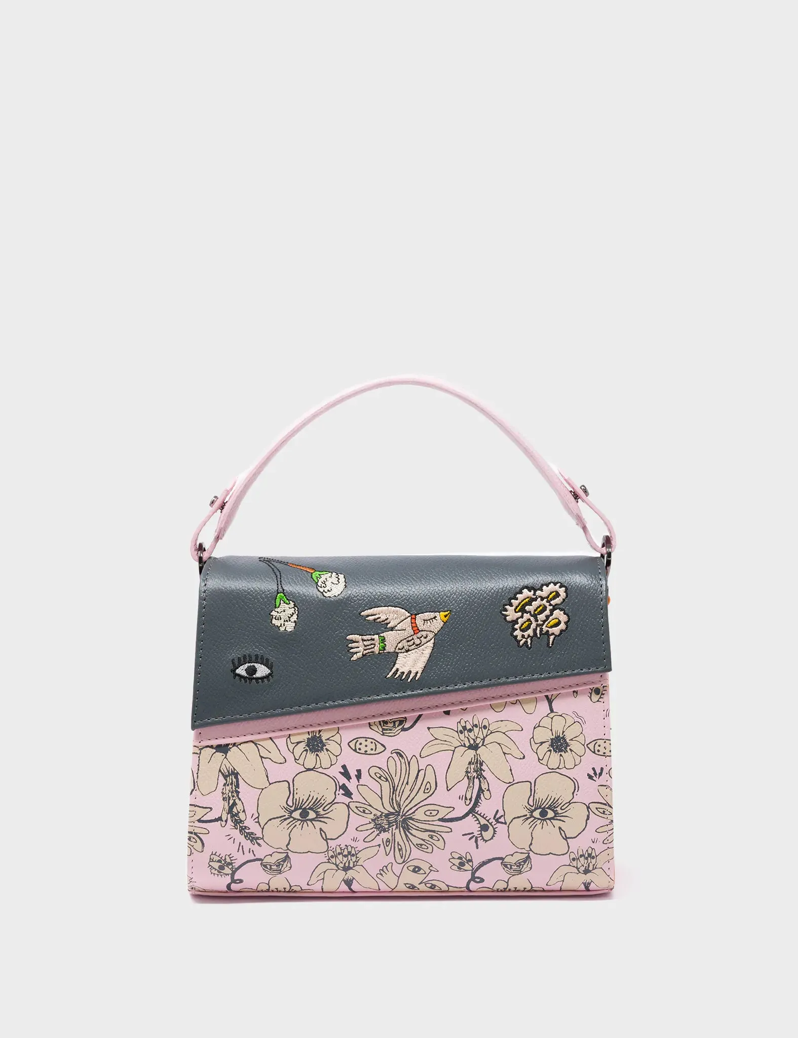 Anastasio Mini Crossbody Handbag Parfait Pink Leather - Flowers Design