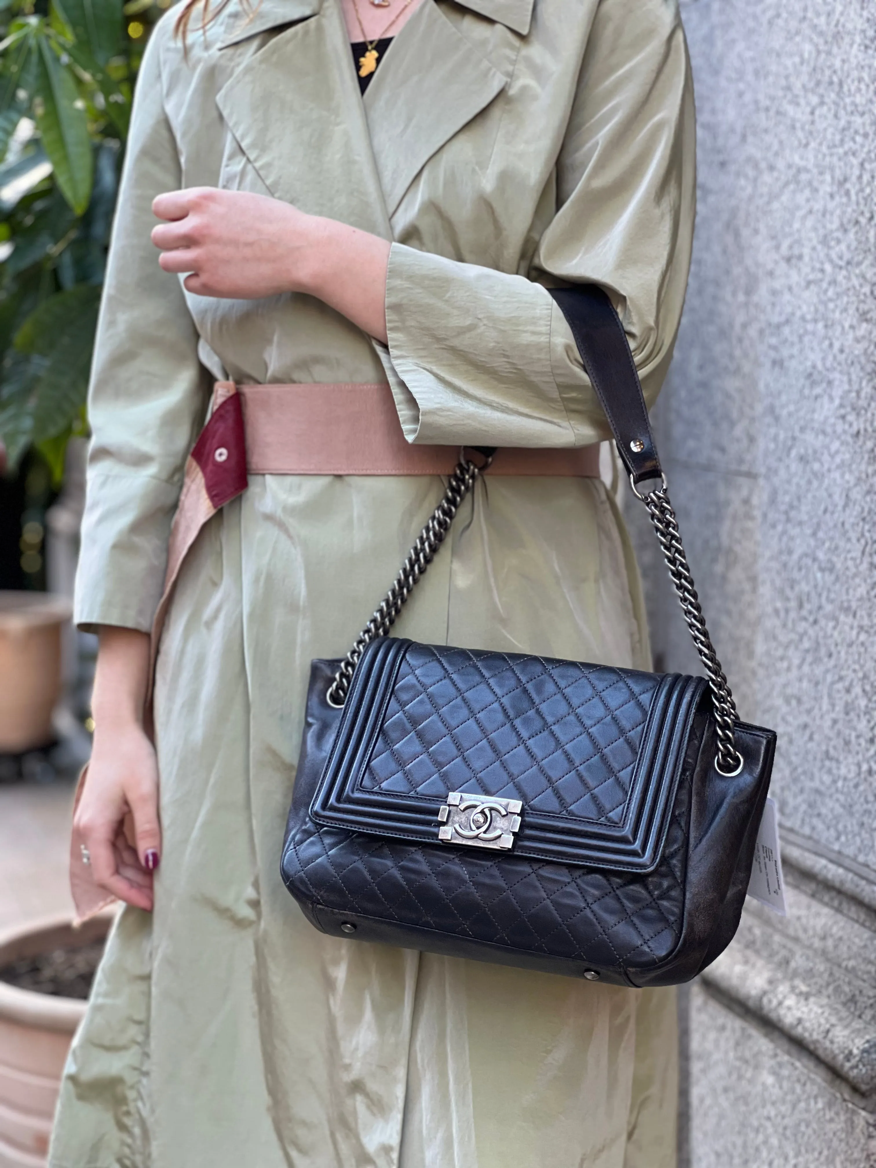 Chanel Black Quilted Leather Boy Accordian Flap