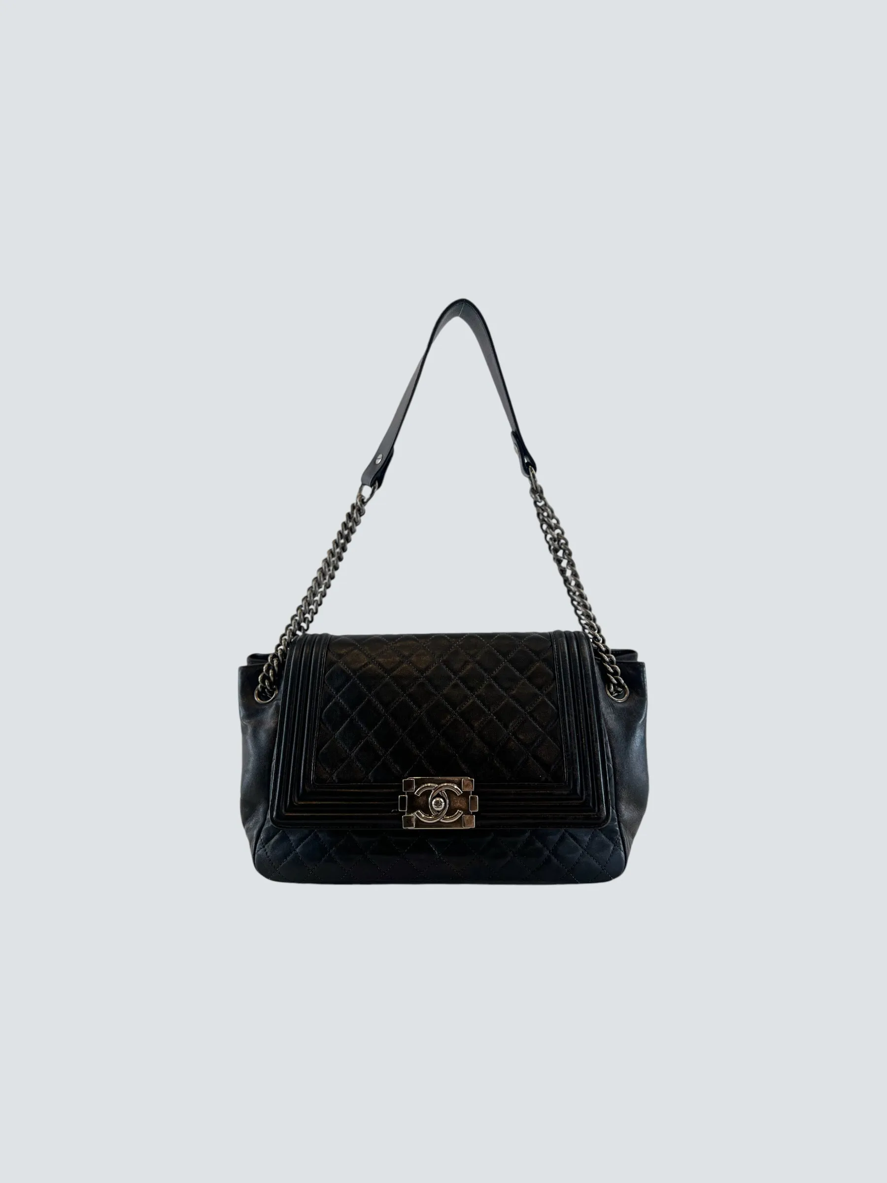 Chanel Black Quilted Leather Boy Accordian Flap