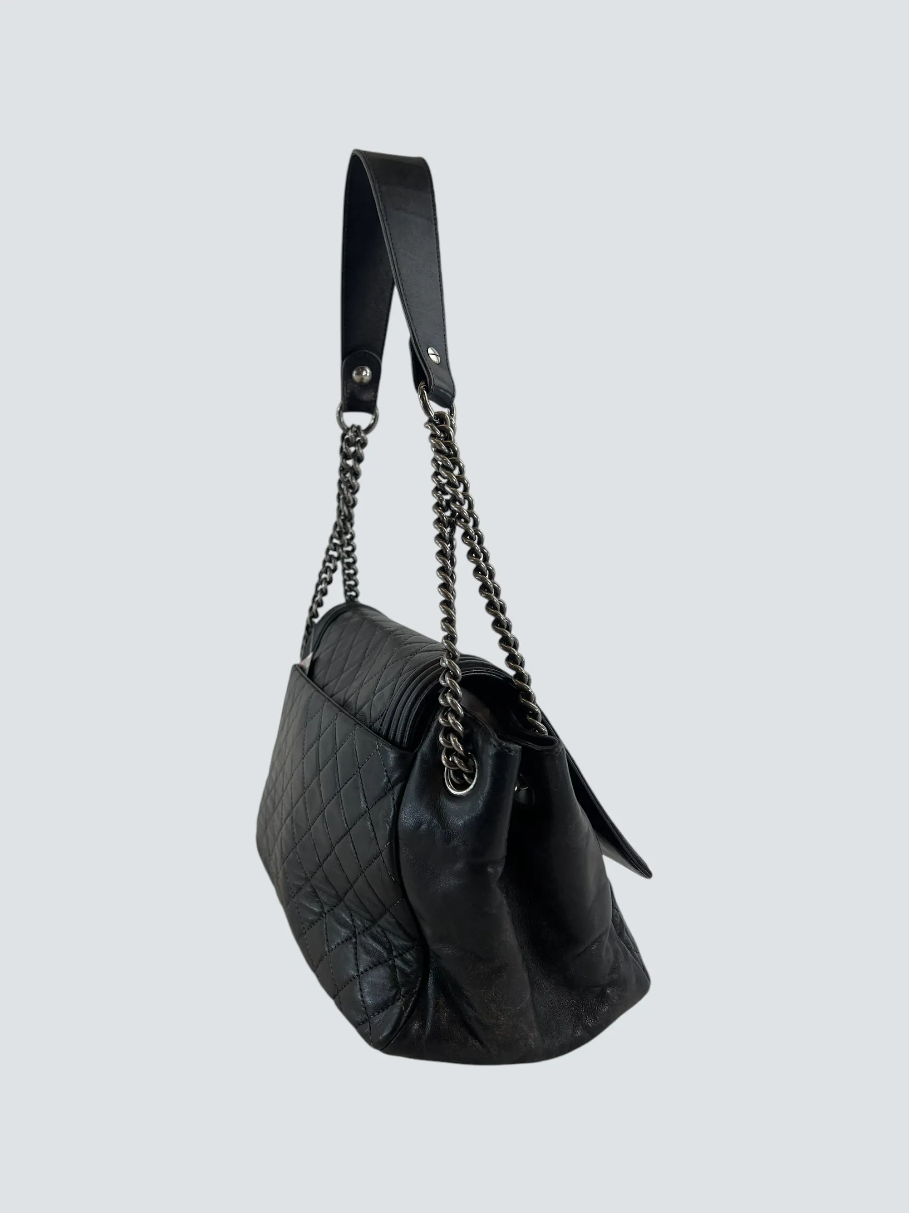 Chanel Black Quilted Leather Boy Accordian Flap