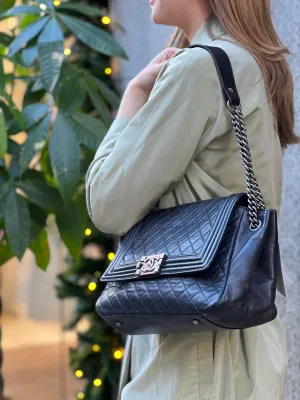 Chanel Black Quilted Leather Boy Accordian Flap
