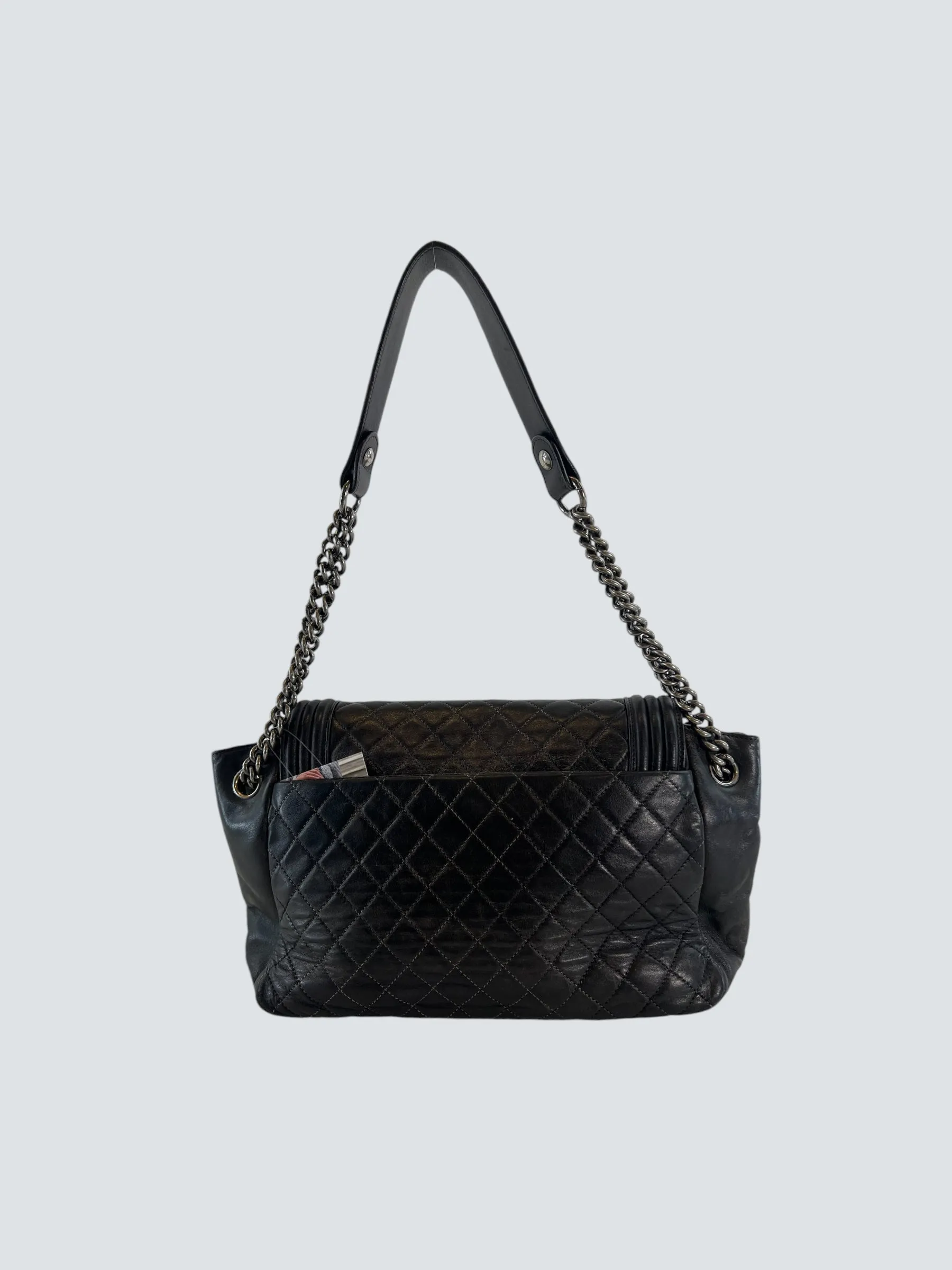Chanel Black Quilted Leather Boy Accordian Flap