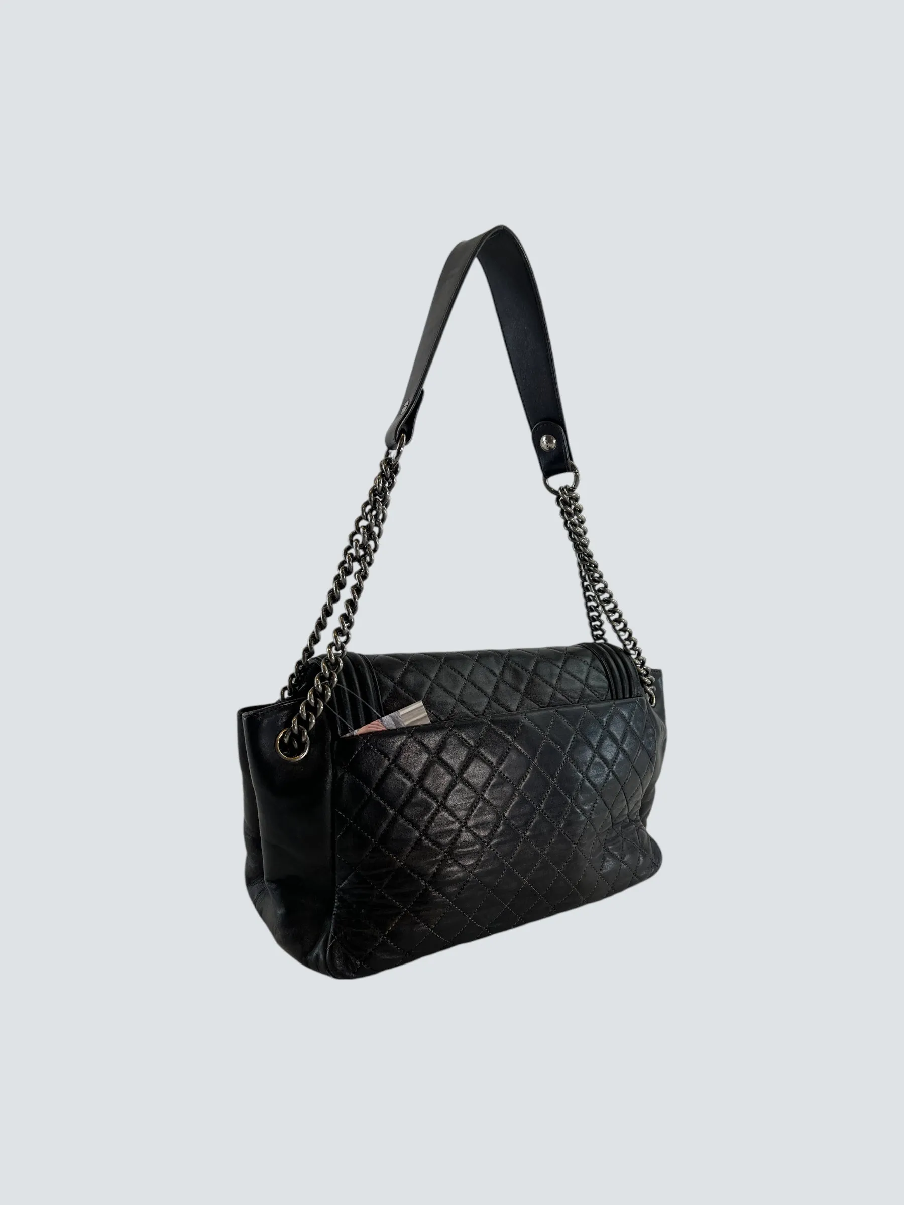 Chanel Black Quilted Leather Boy Accordian Flap