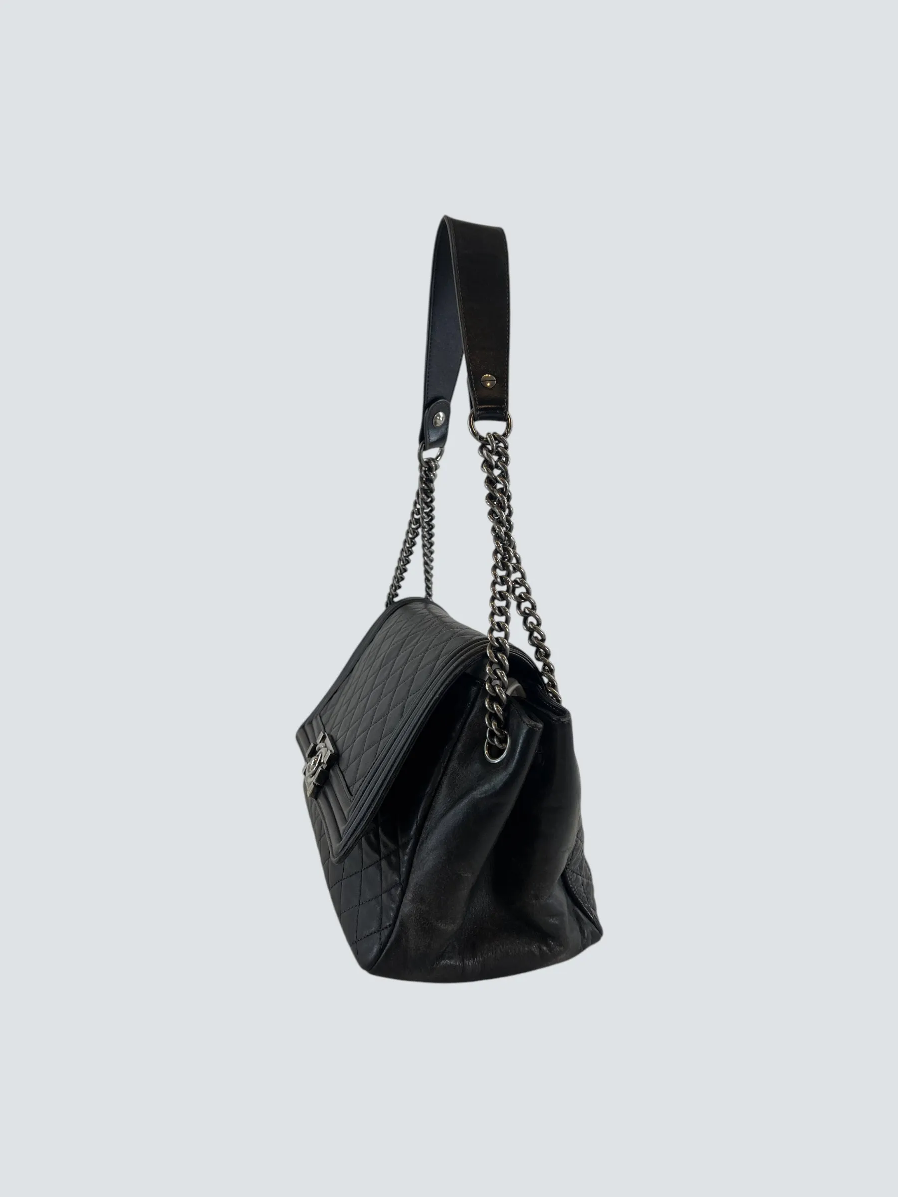 Chanel Black Quilted Leather Boy Accordian Flap