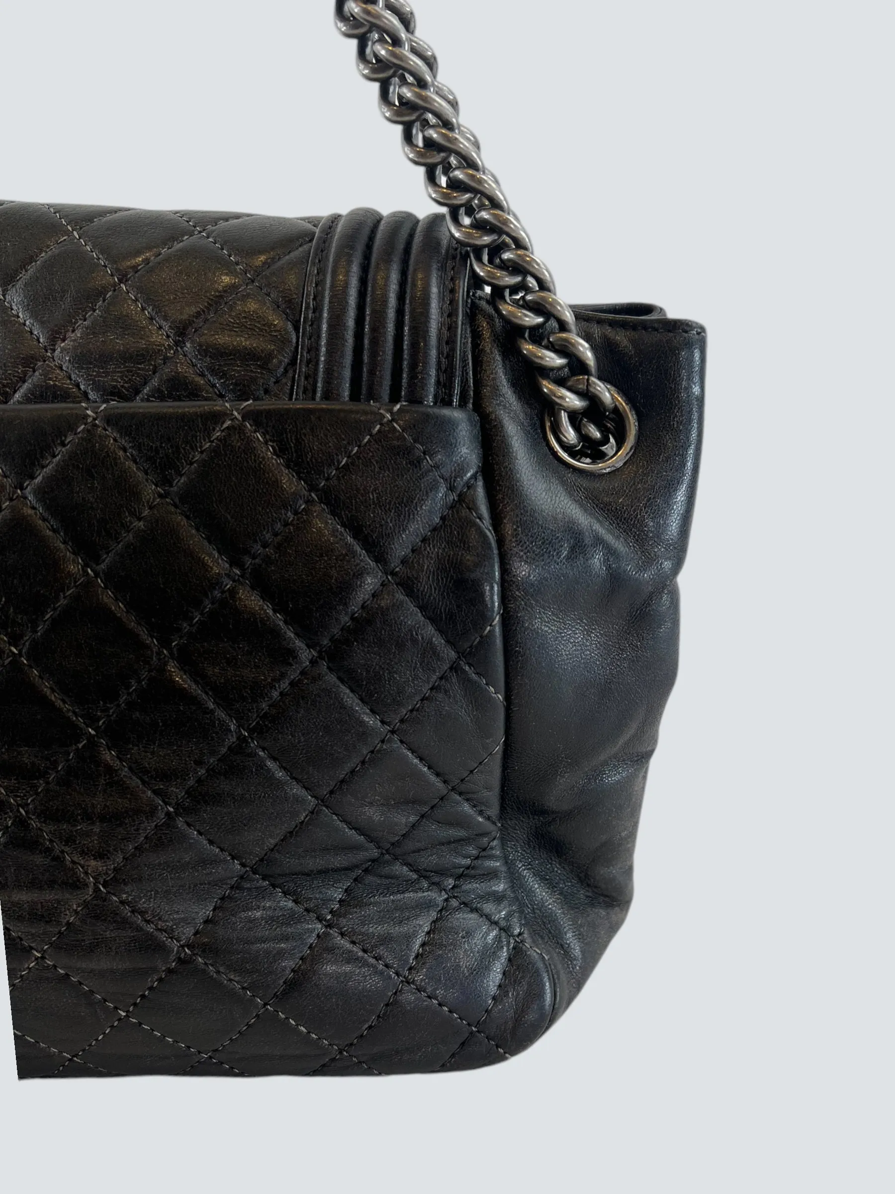 Chanel Black Quilted Leather Boy Accordian Flap