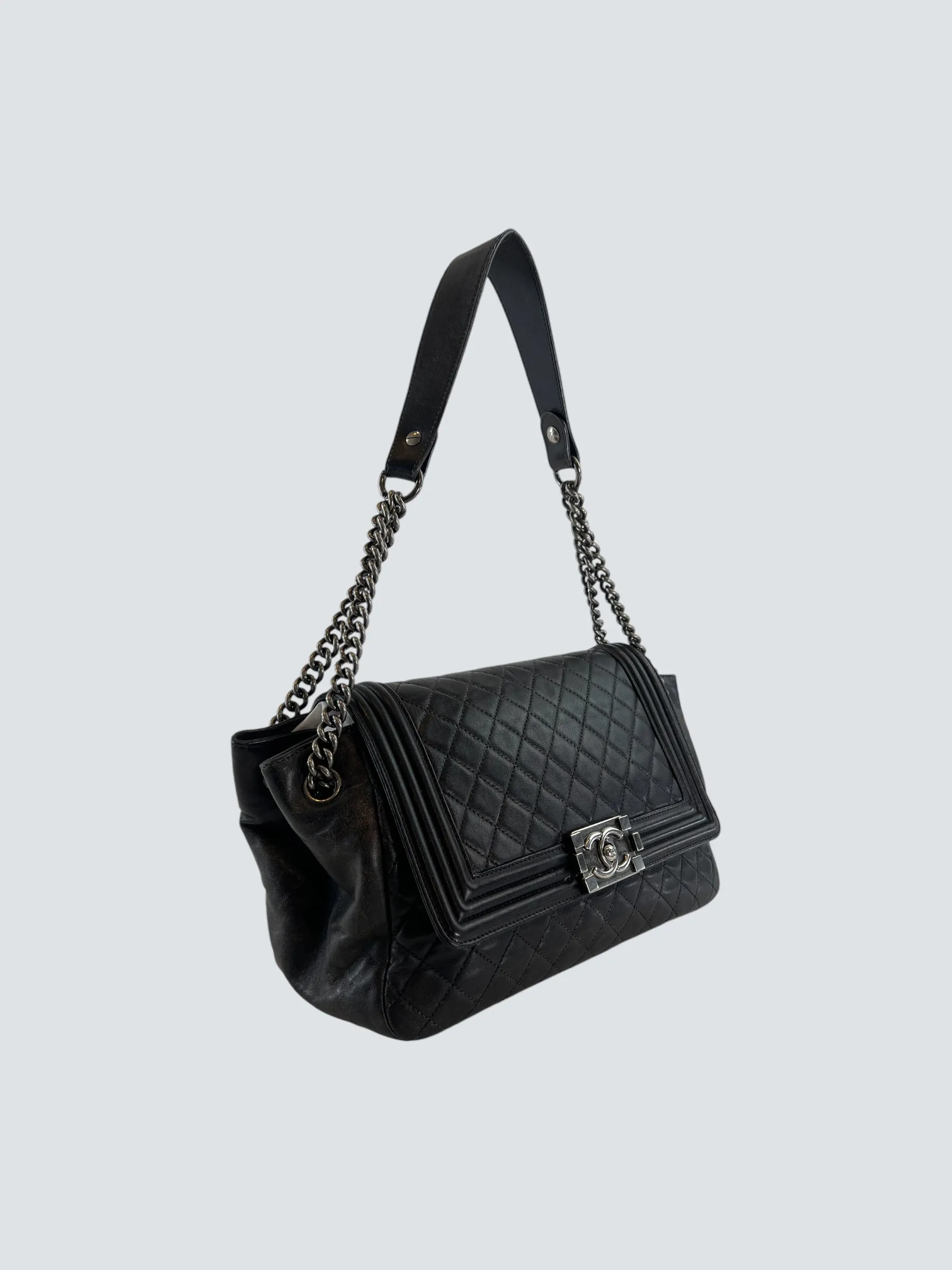 Chanel Black Quilted Leather Boy Accordian Flap