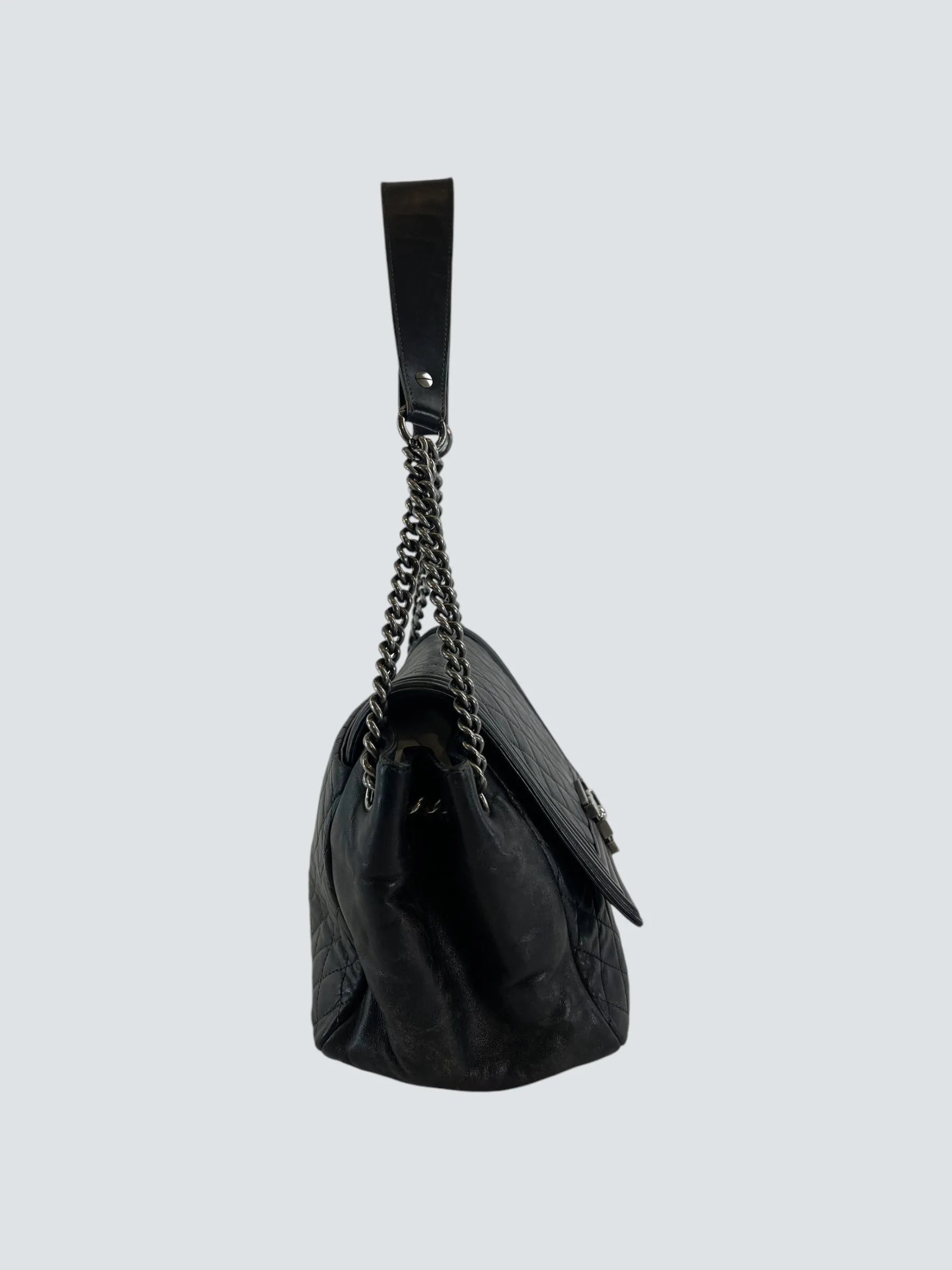 Chanel Black Quilted Leather Boy Accordian Flap
