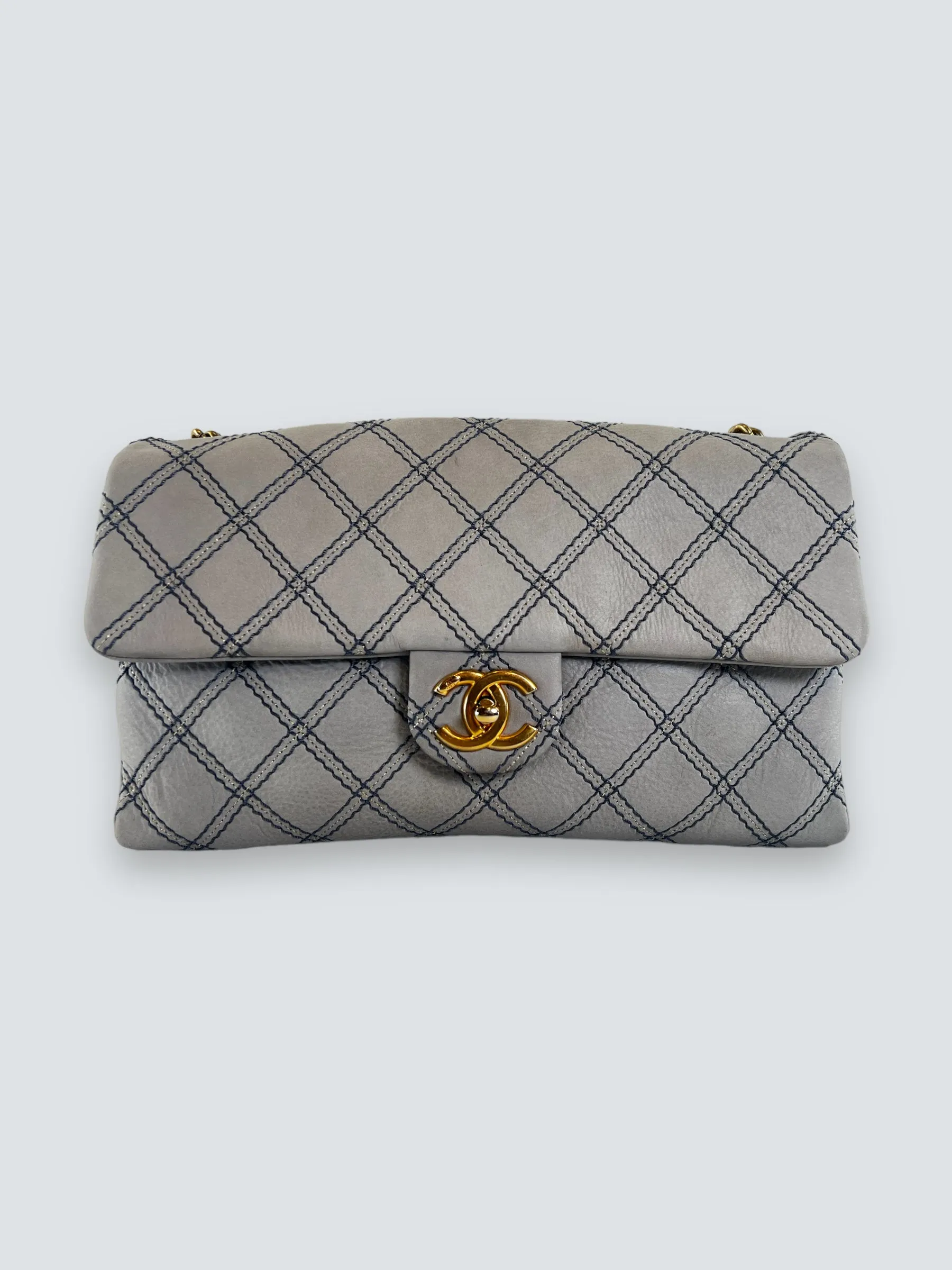Chanel Powder Grey Quilted Leather Medium Stitch Flap