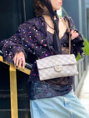 Chanel Powder Grey Quilted Leather Medium Stitch Flap