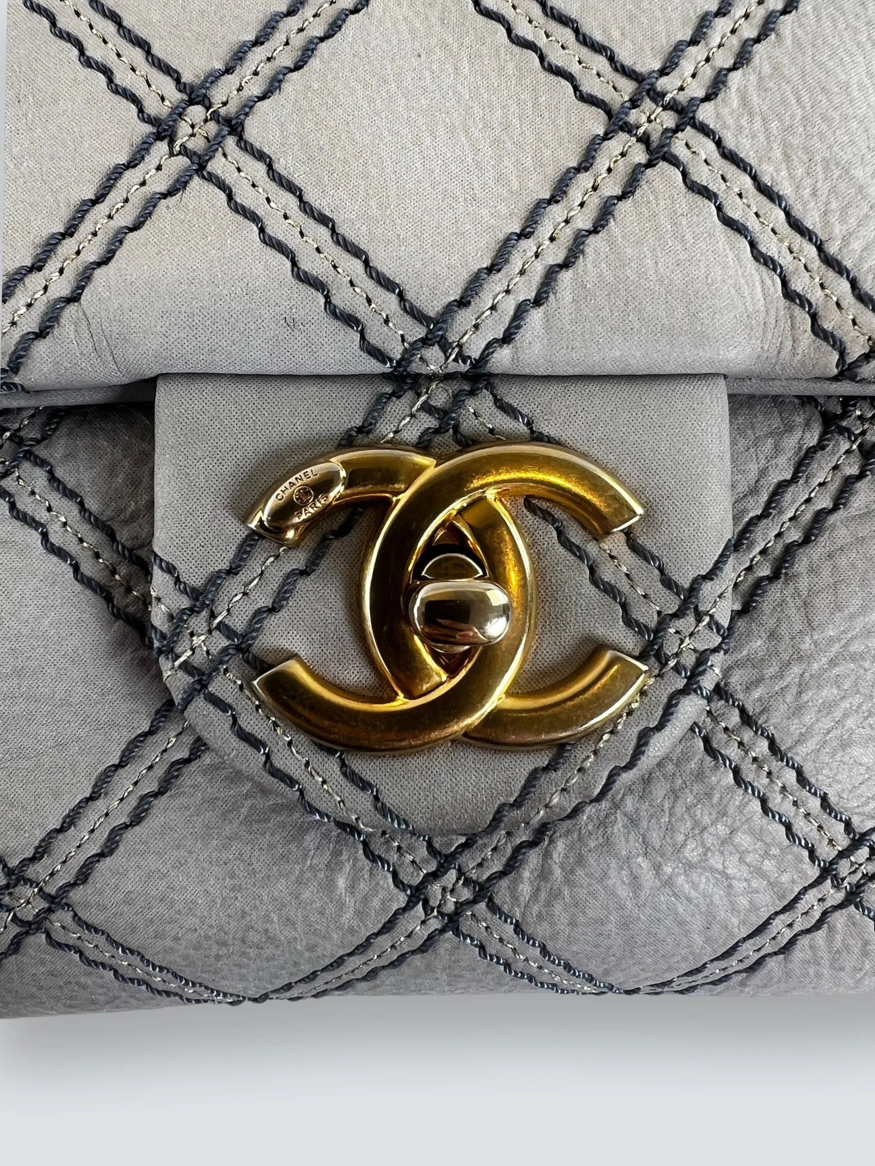 Chanel Powder Grey Quilted Leather Medium Stitch Flap
