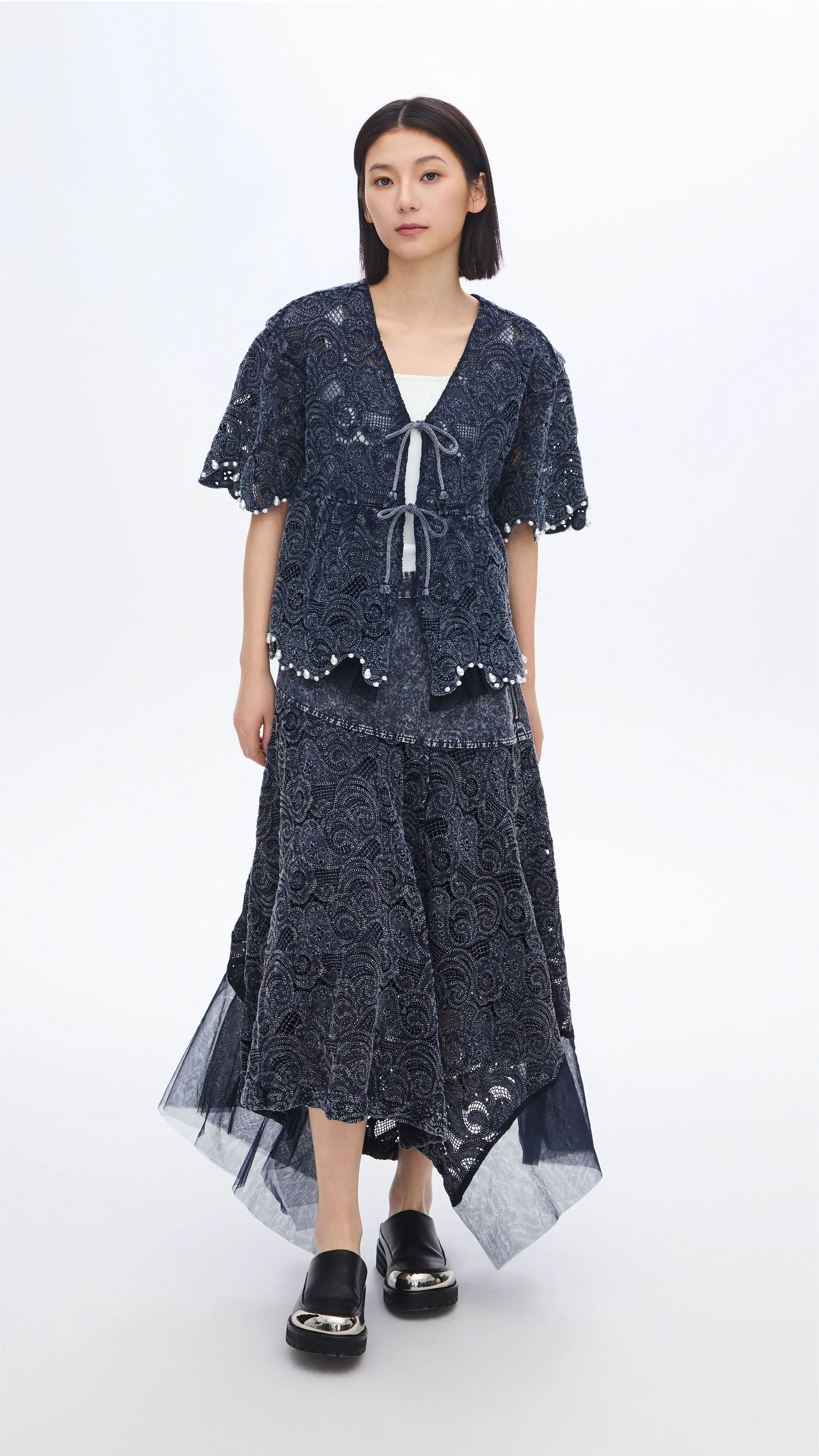 Cold Dye Lace Collarless Jacket