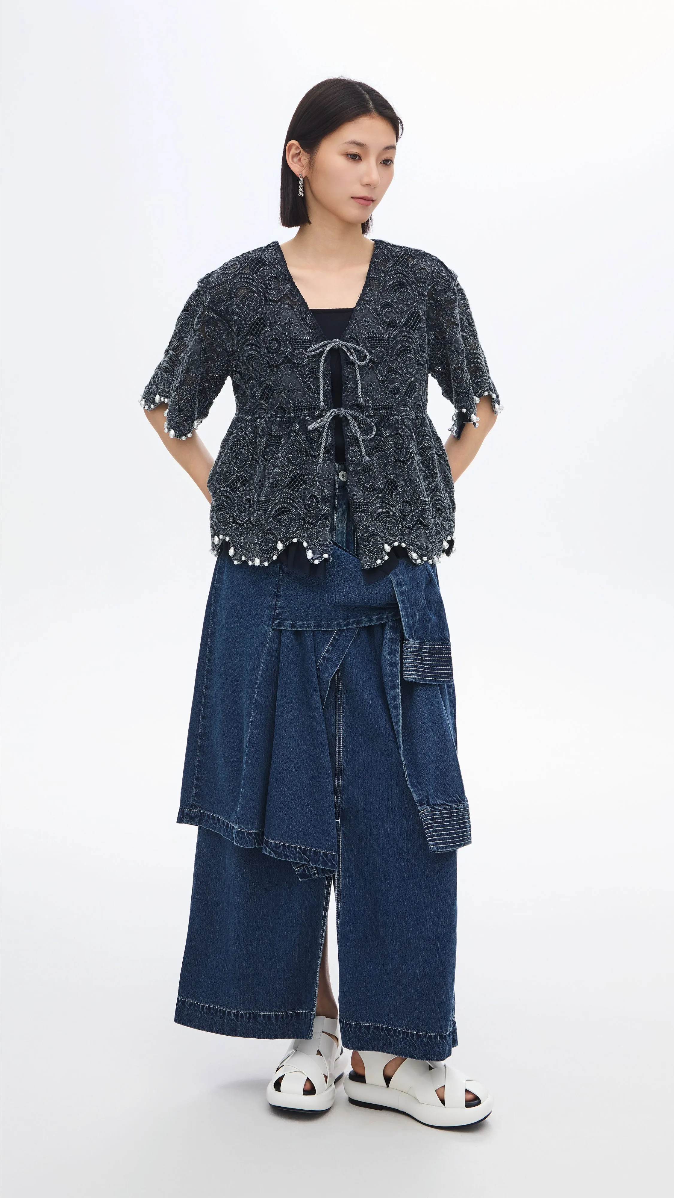 Cold Dye Lace Collarless Jacket
