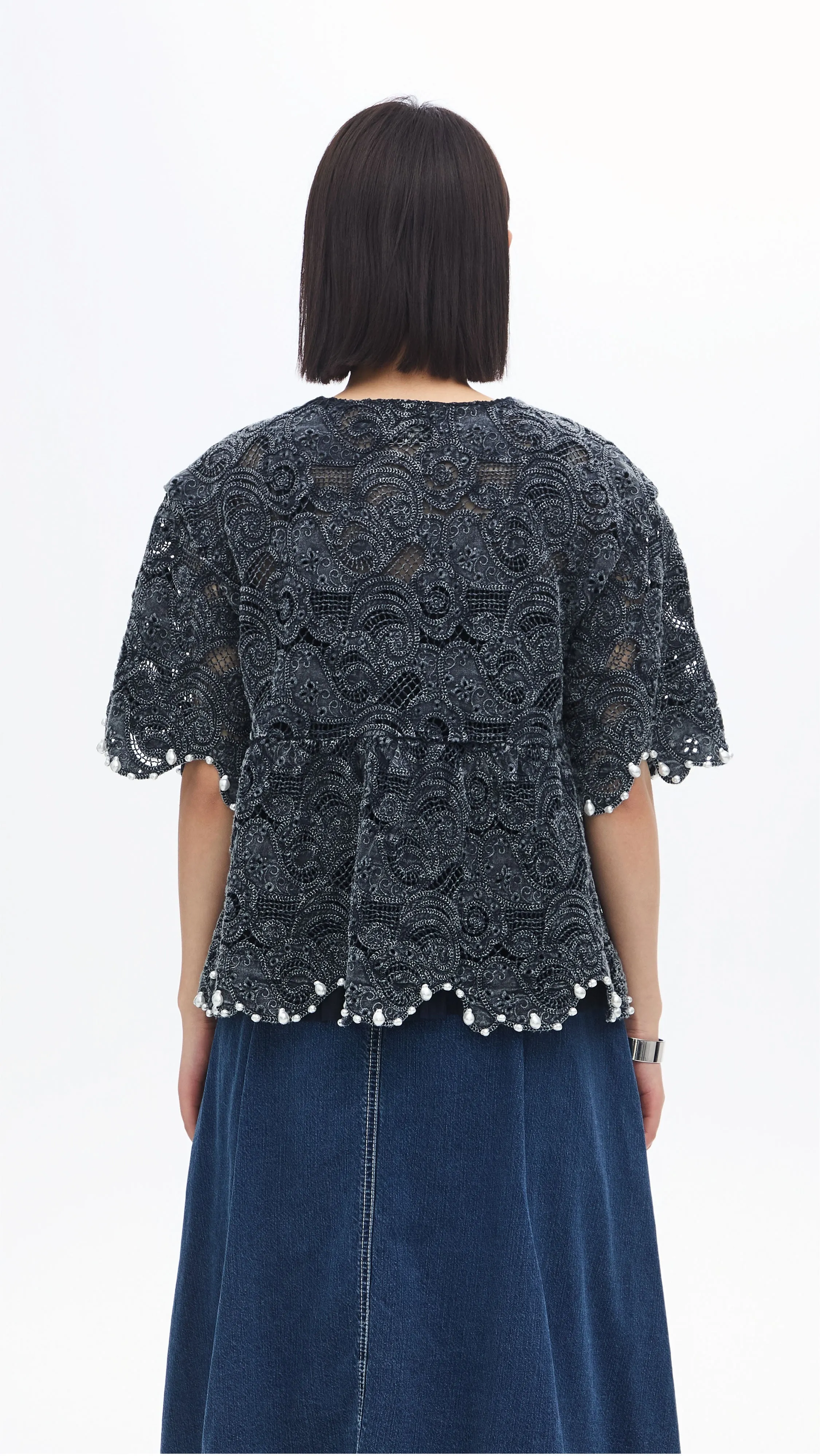 Cold Dye Lace Collarless Jacket