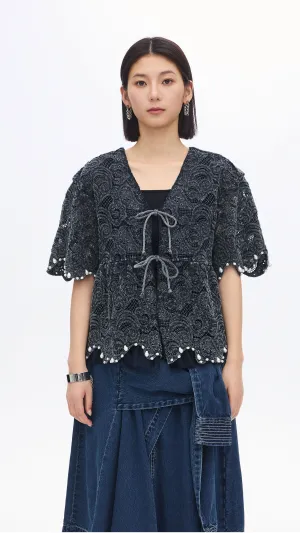 Cold Dye Lace Collarless Jacket