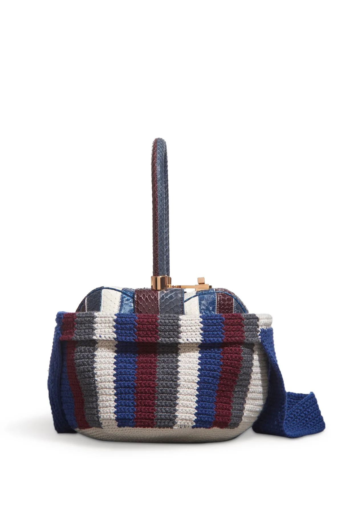 Crossover Knit Bag in Blue. Bordeaux & Grey Cashmere