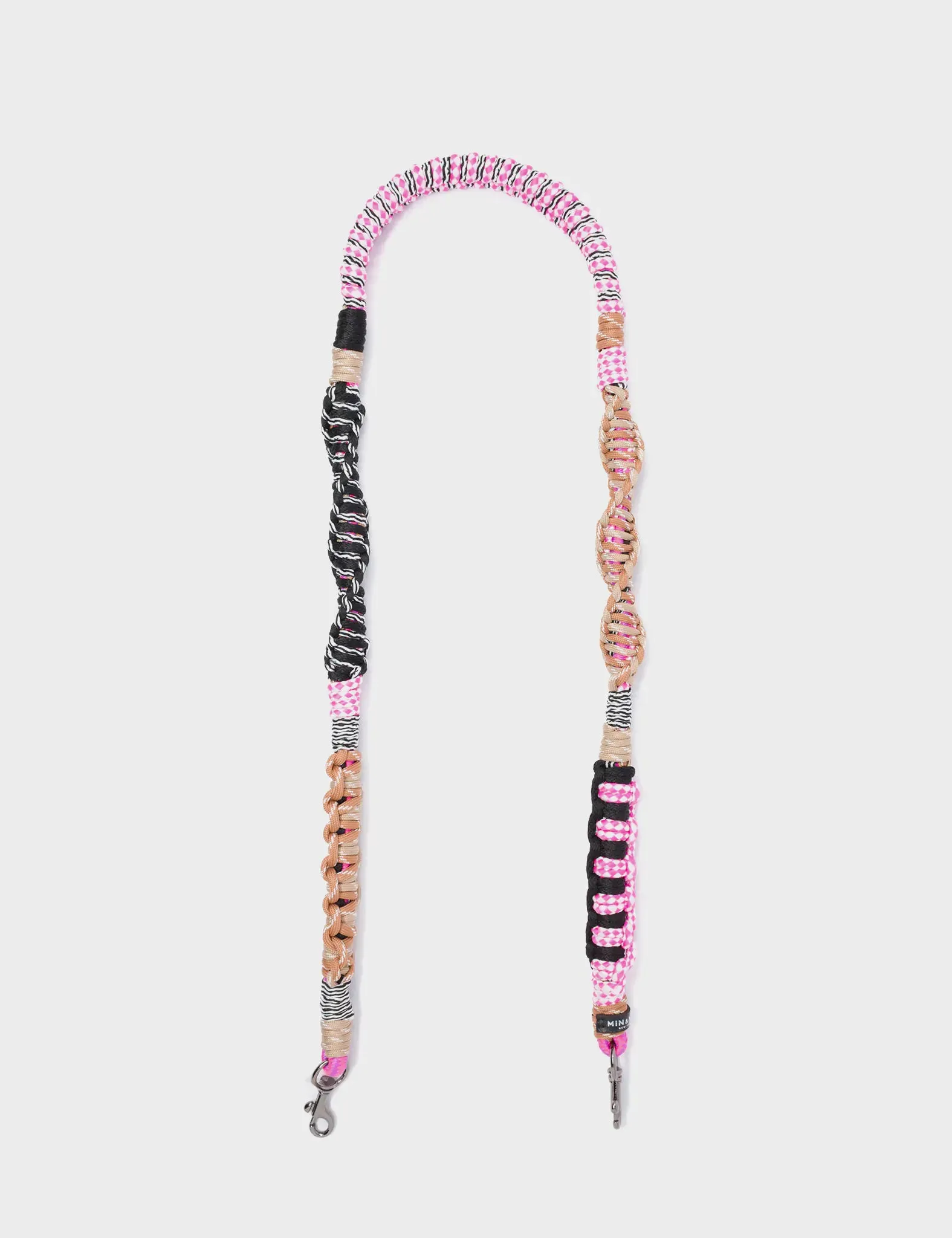 Detachable Shoulder Strap - Black. Fuchsia and Pink Handwoven Paracord