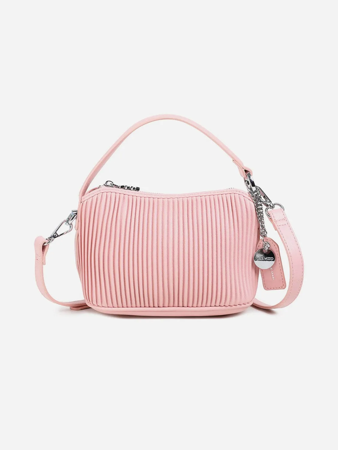 Ella Vegan Leather Crossbody Bag | Light Pink Pleated