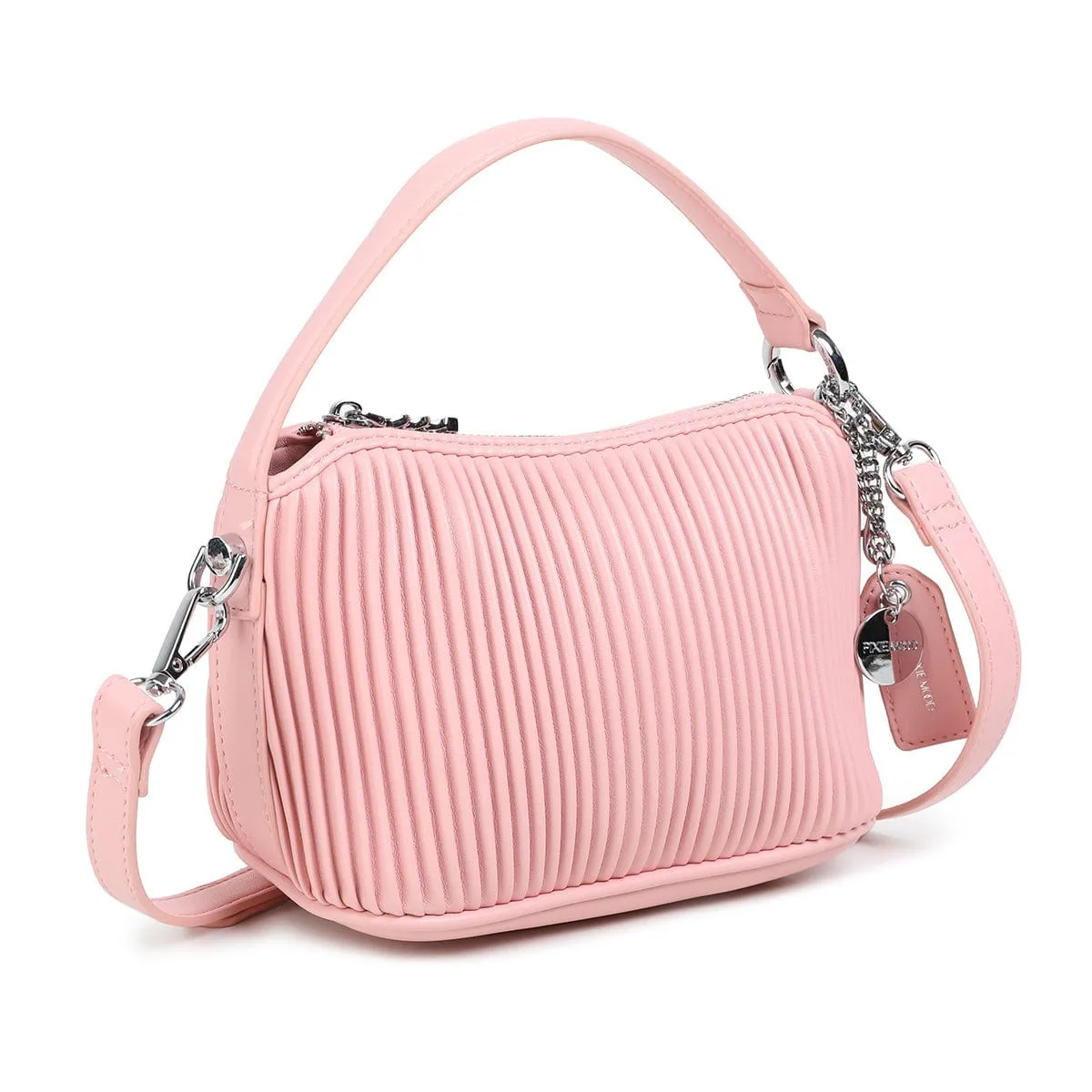 Ella Vegan Leather Crossbody Bag | Light Pink Pleated