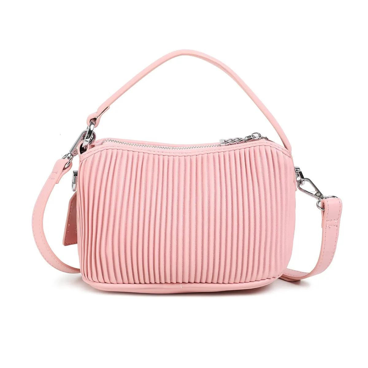 Ella Vegan Leather Crossbody Bag | Light Pink Pleated