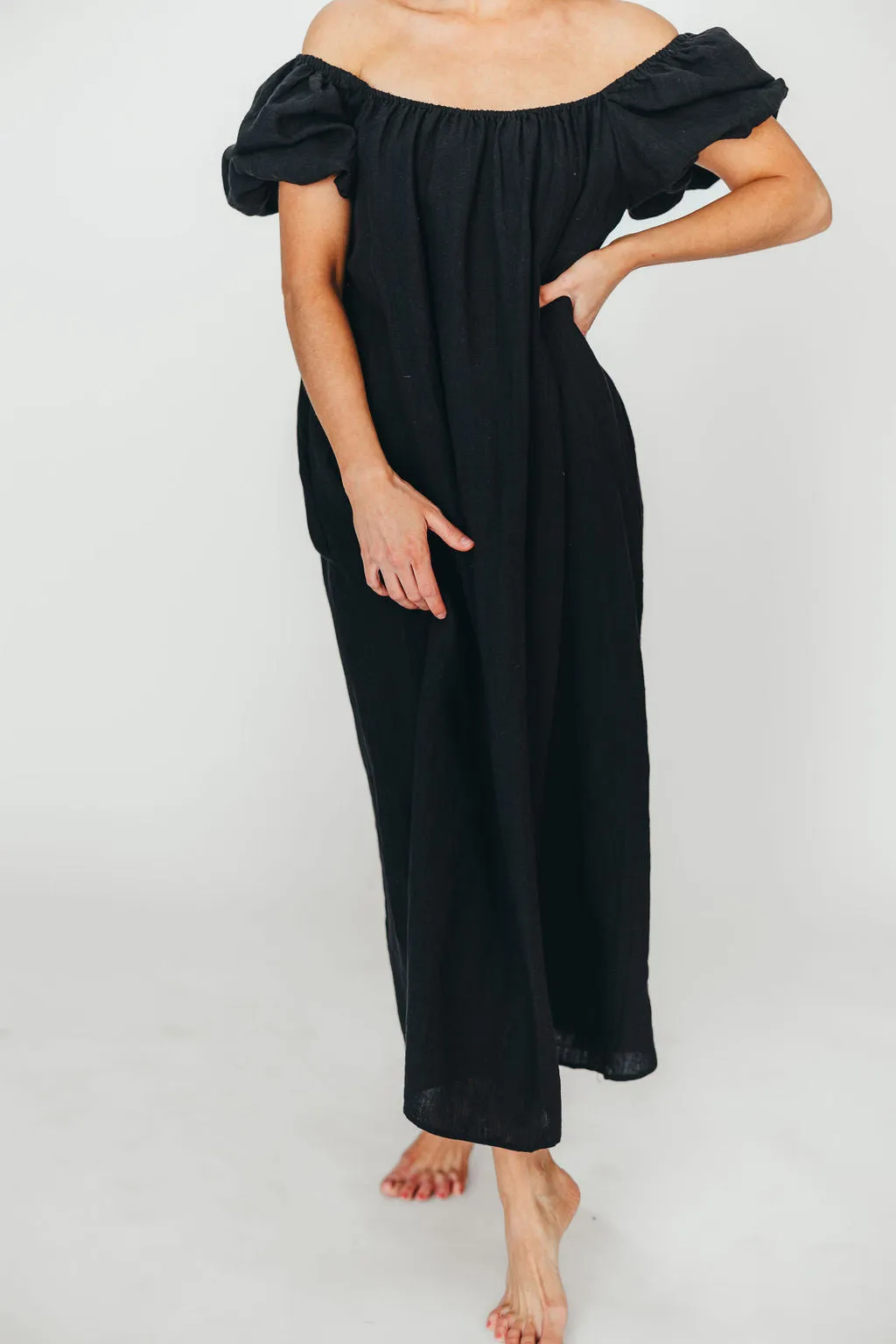 Genoa 100% Linen Maxi Dress in Black - Bump Friendly