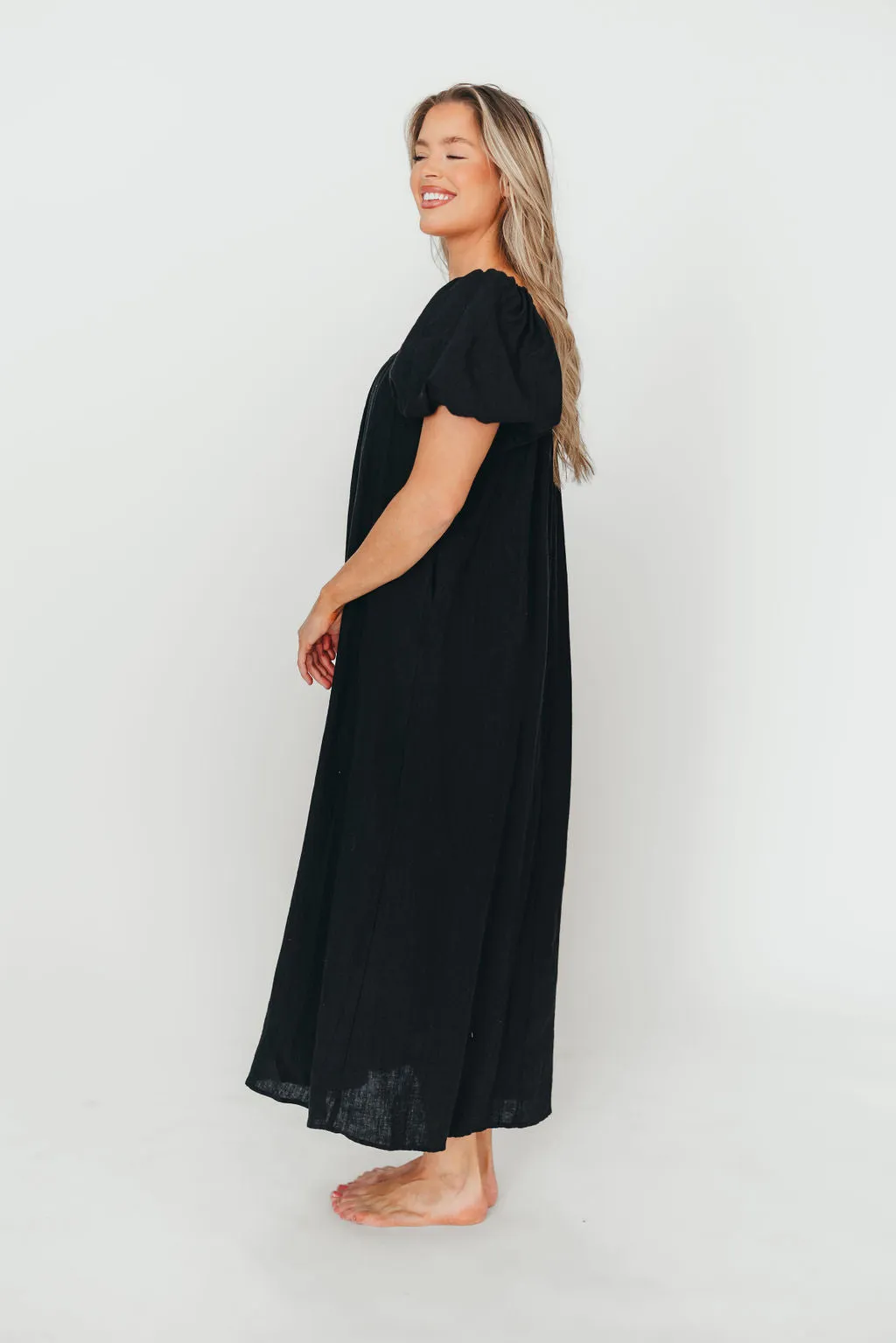 Genoa 100% Linen Maxi Dress in Black - Bump Friendly