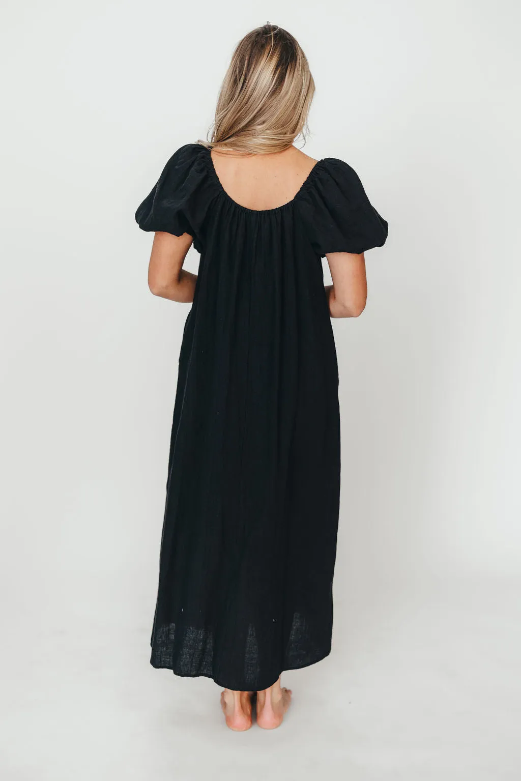 Genoa 100% Linen Maxi Dress in Black - Bump Friendly