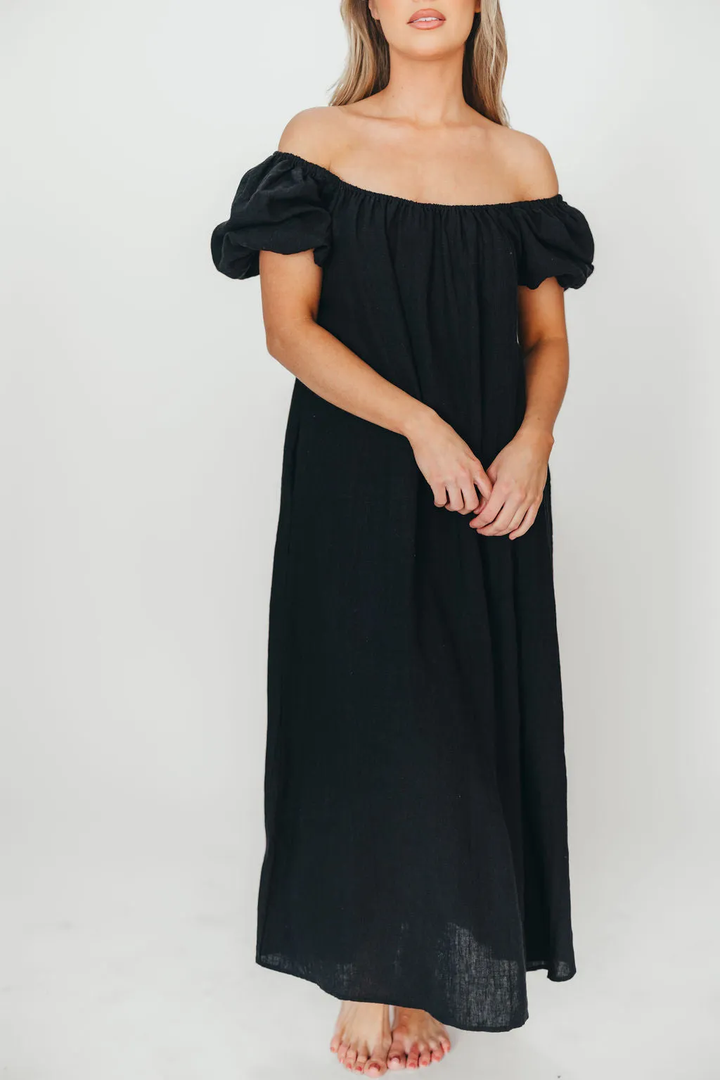 Genoa 100% Linen Maxi Dress in Black - Bump Friendly