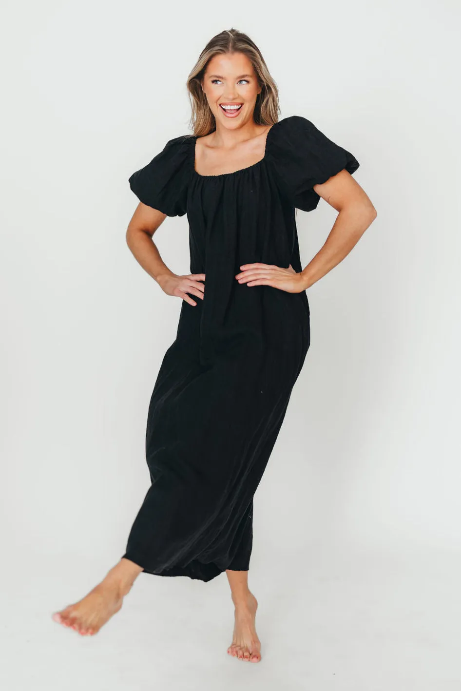Genoa 100% Linen Maxi Dress in Black - Bump Friendly