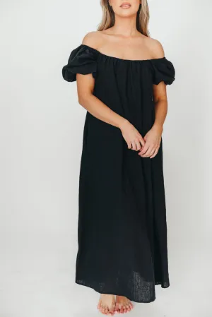Genoa 100% Linen Maxi Dress in Black - Bump Friendly