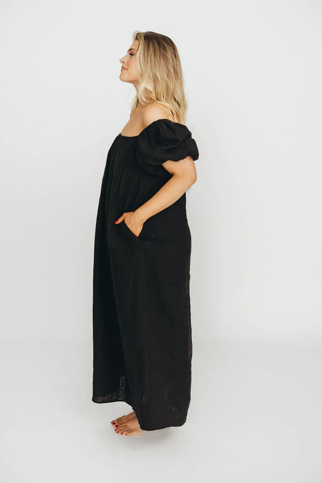 Genoa 100% Linen Maxi Dress in Black - Bump Friendly