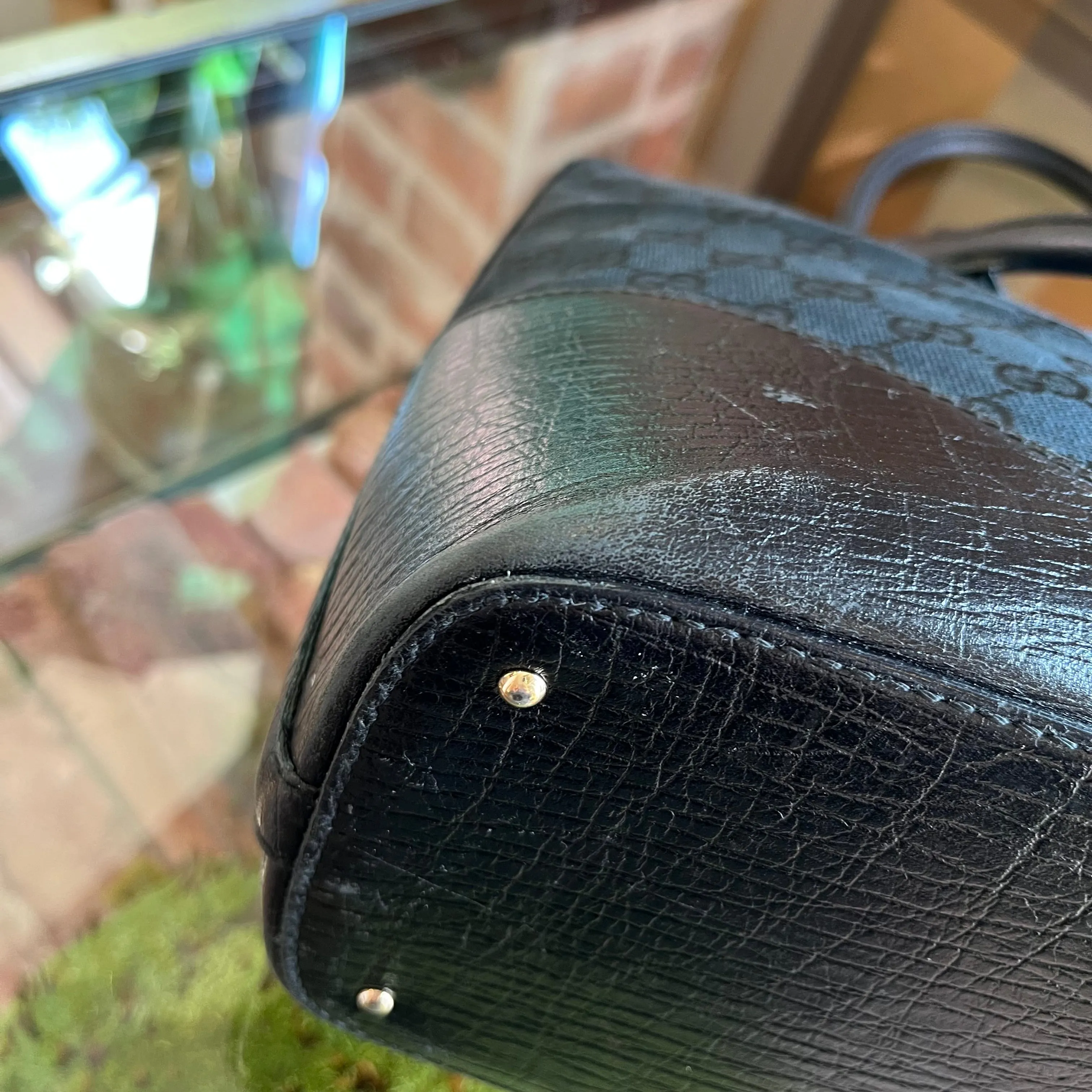 GUCCI Black GG Monogram Horsebit Shoulder Bag