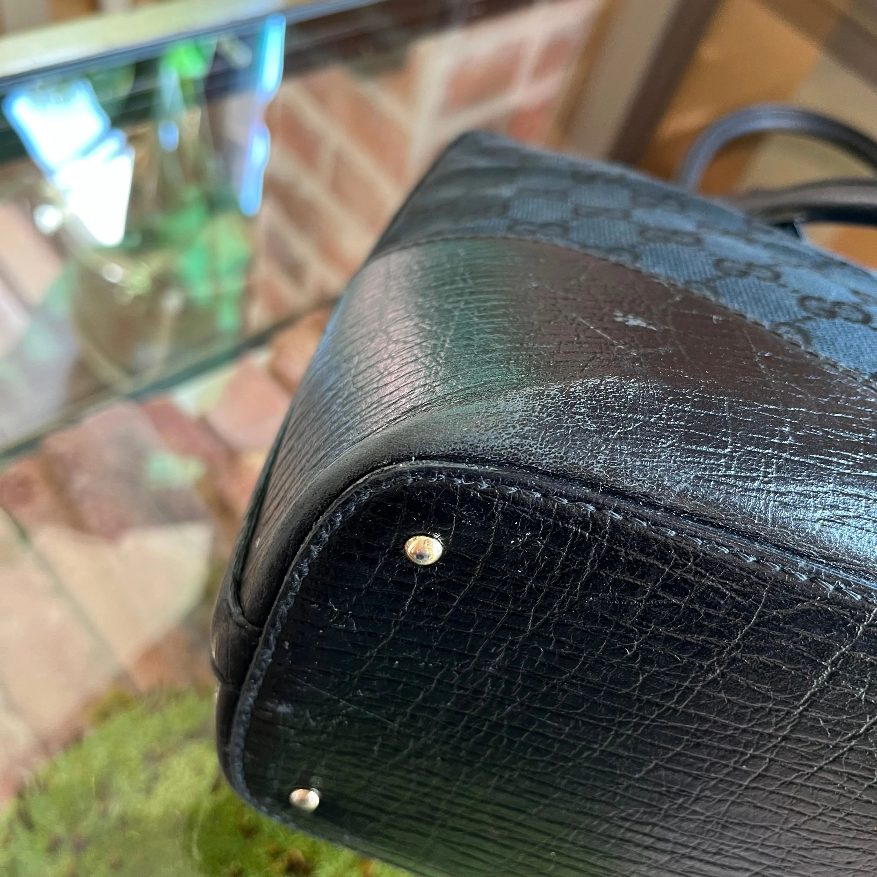 GUCCI Black GG Monogram Horsebit Shoulder Bag
