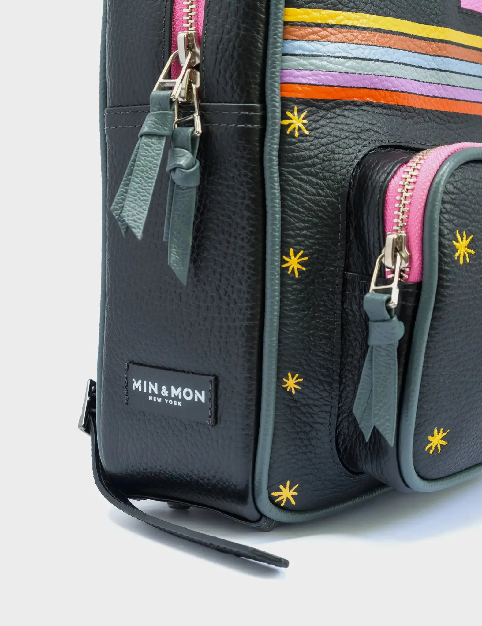Ilan Black Leather Backpack - Happy Tiger Design