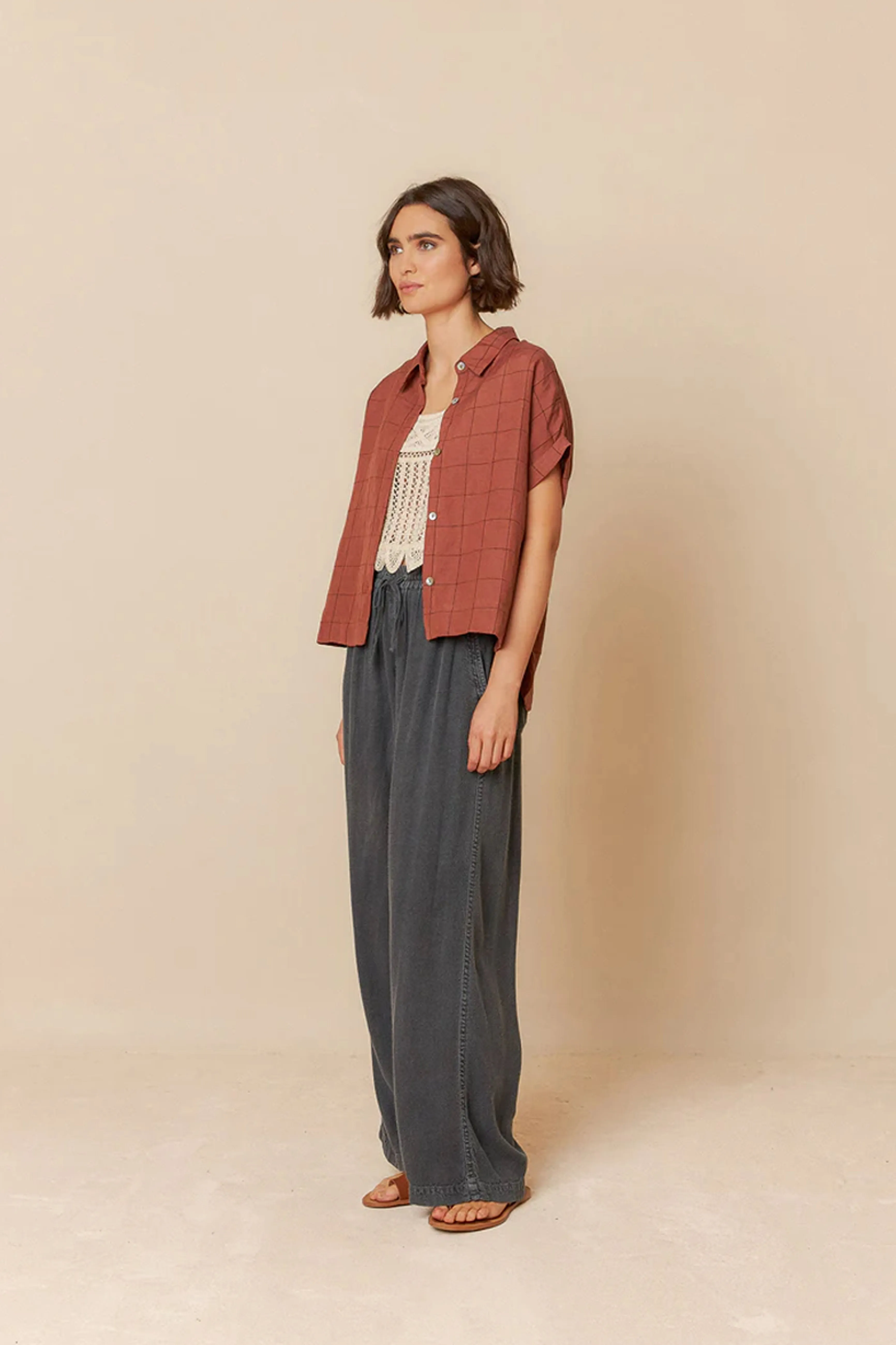 Indi & Cold Windowpane Check Chocolate Shirt