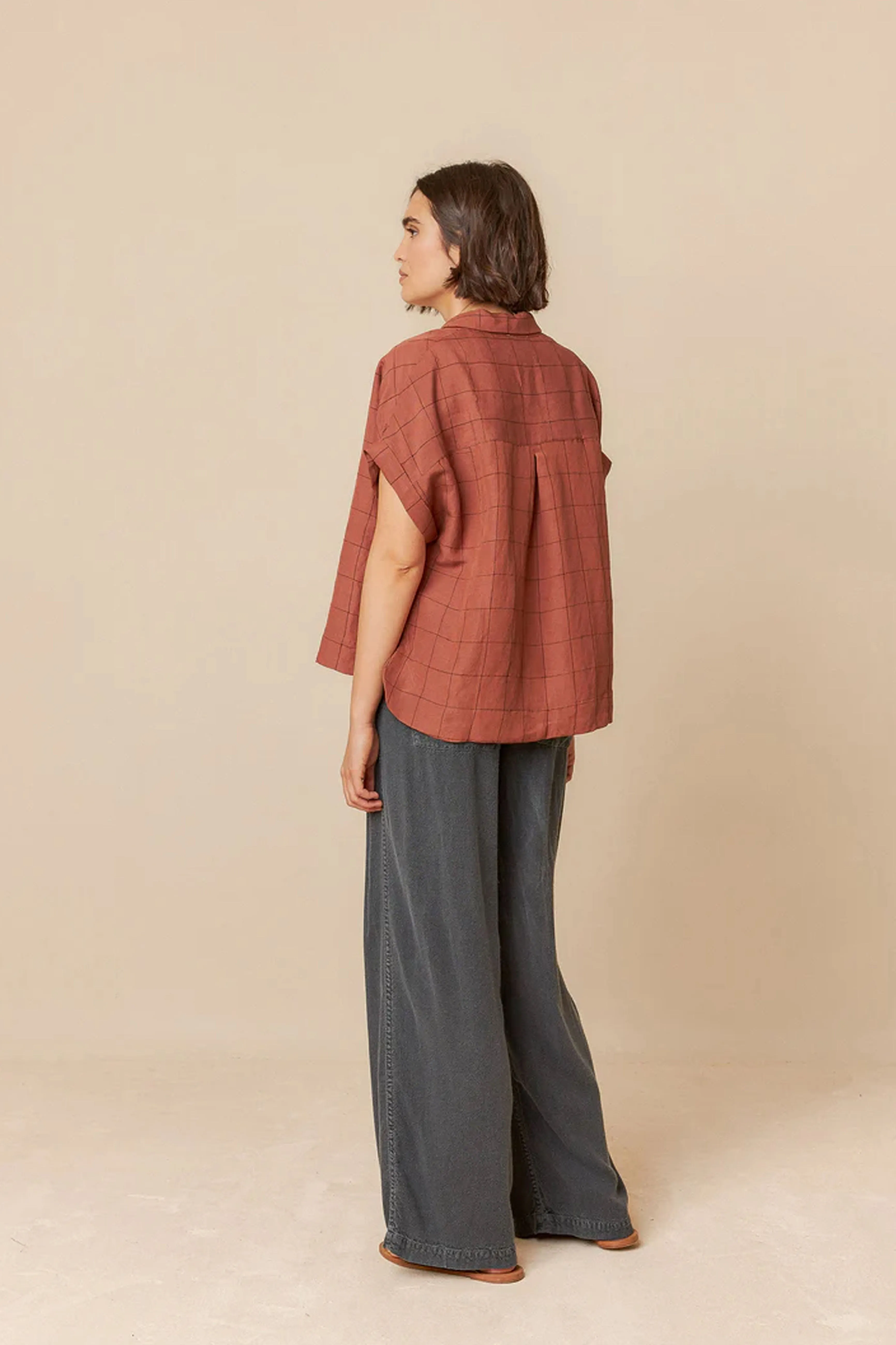 Indi & Cold Windowpane Check Chocolate Shirt