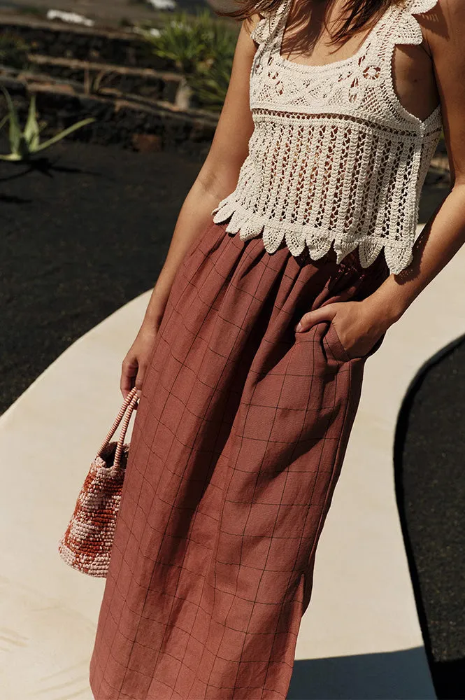 Indi & Cold Windowpane Checked Chocolate Skirt