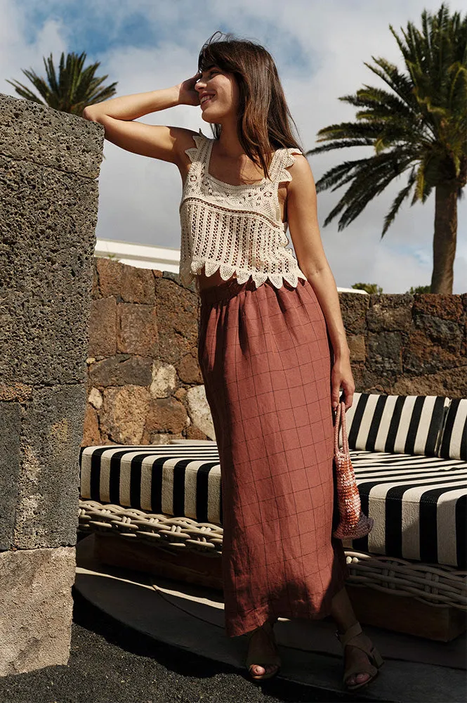 Indi & Cold Windowpane Checked Chocolate Skirt