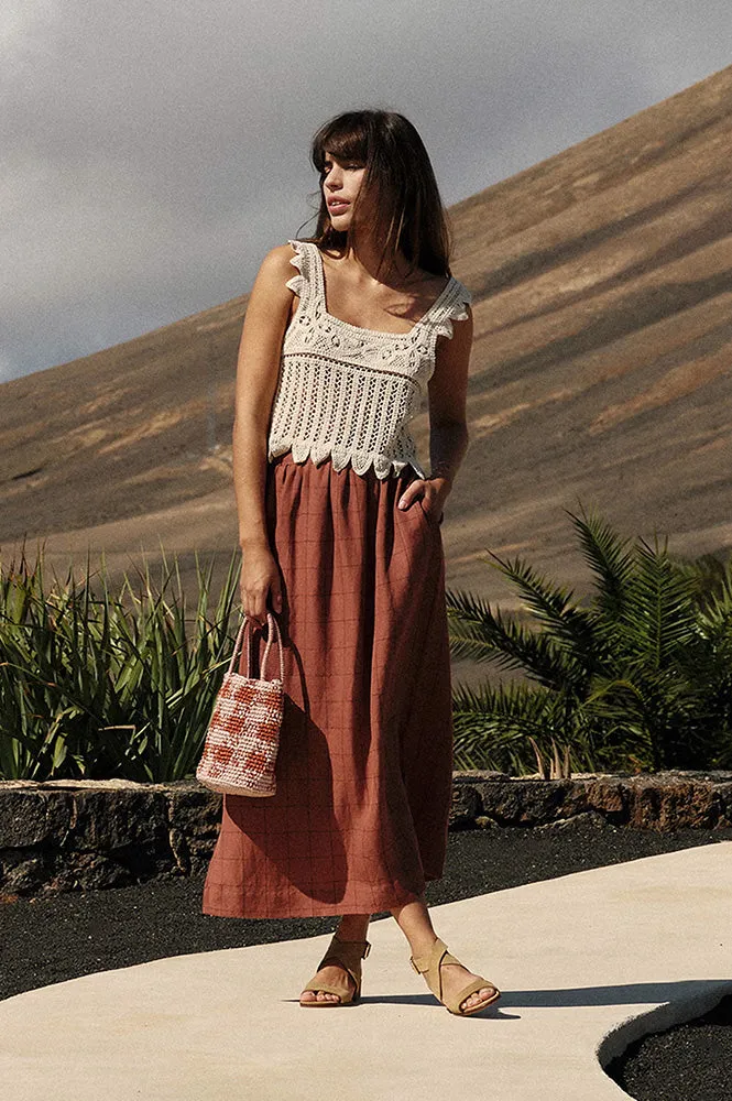 Indi & Cold Windowpane Checked Chocolate Skirt