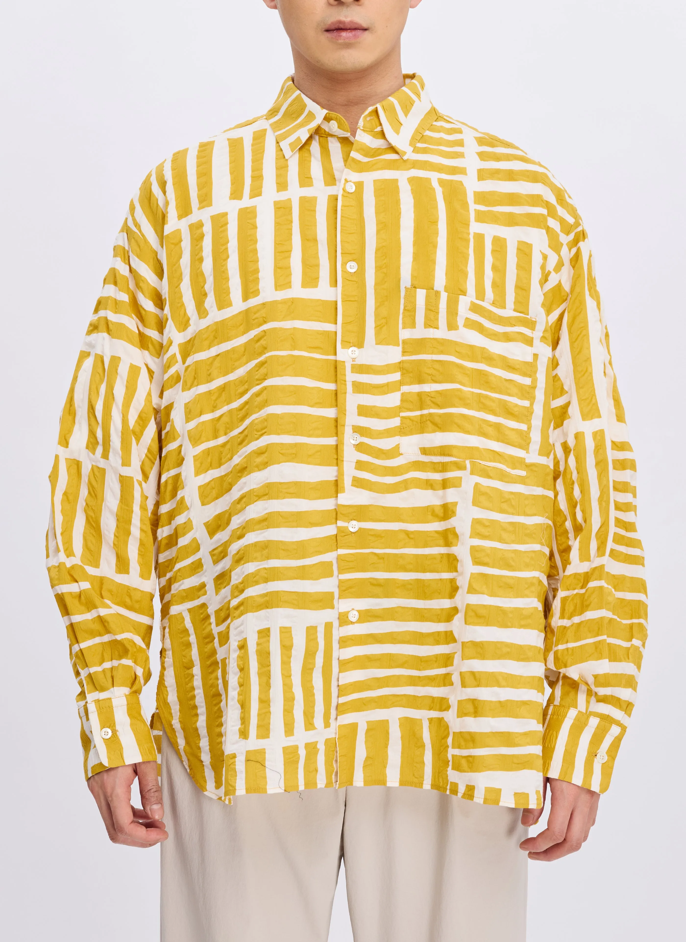 Japan Made Miracle Wave Cotton Seersucker Stripe Shirt