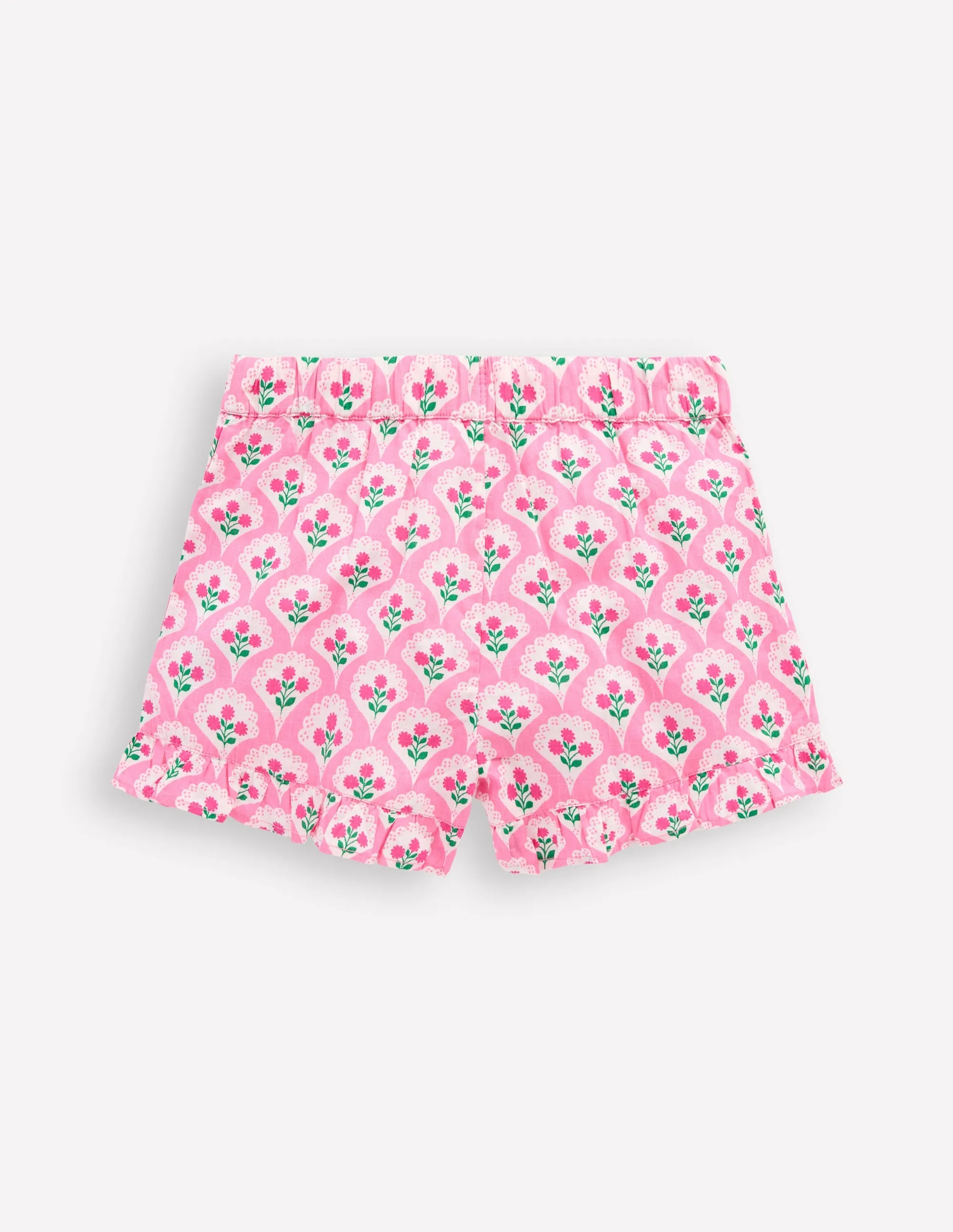 Juniper Woven Frill Shorts-Pink Rose Woodblock Floral