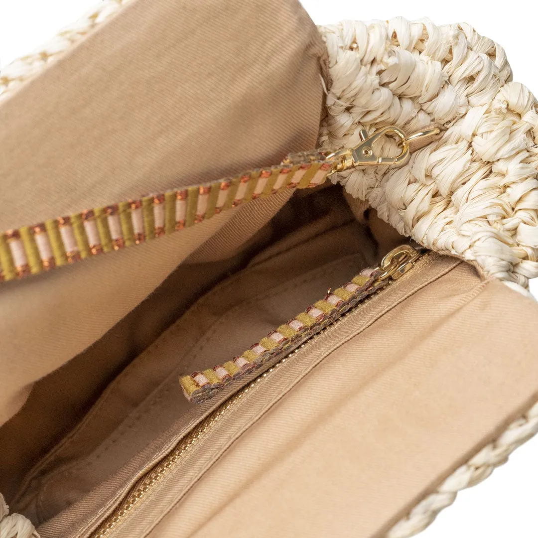Lilis Vegan Small Raffia Frame Clutch | Natural & Copper Stripe