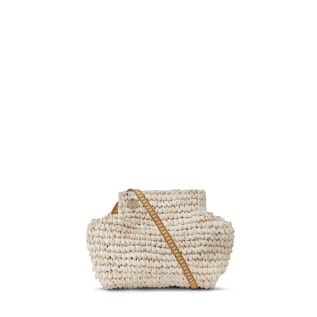 Lilis Vegan Small Raffia Frame Clutch | Natural & Copper Stripe