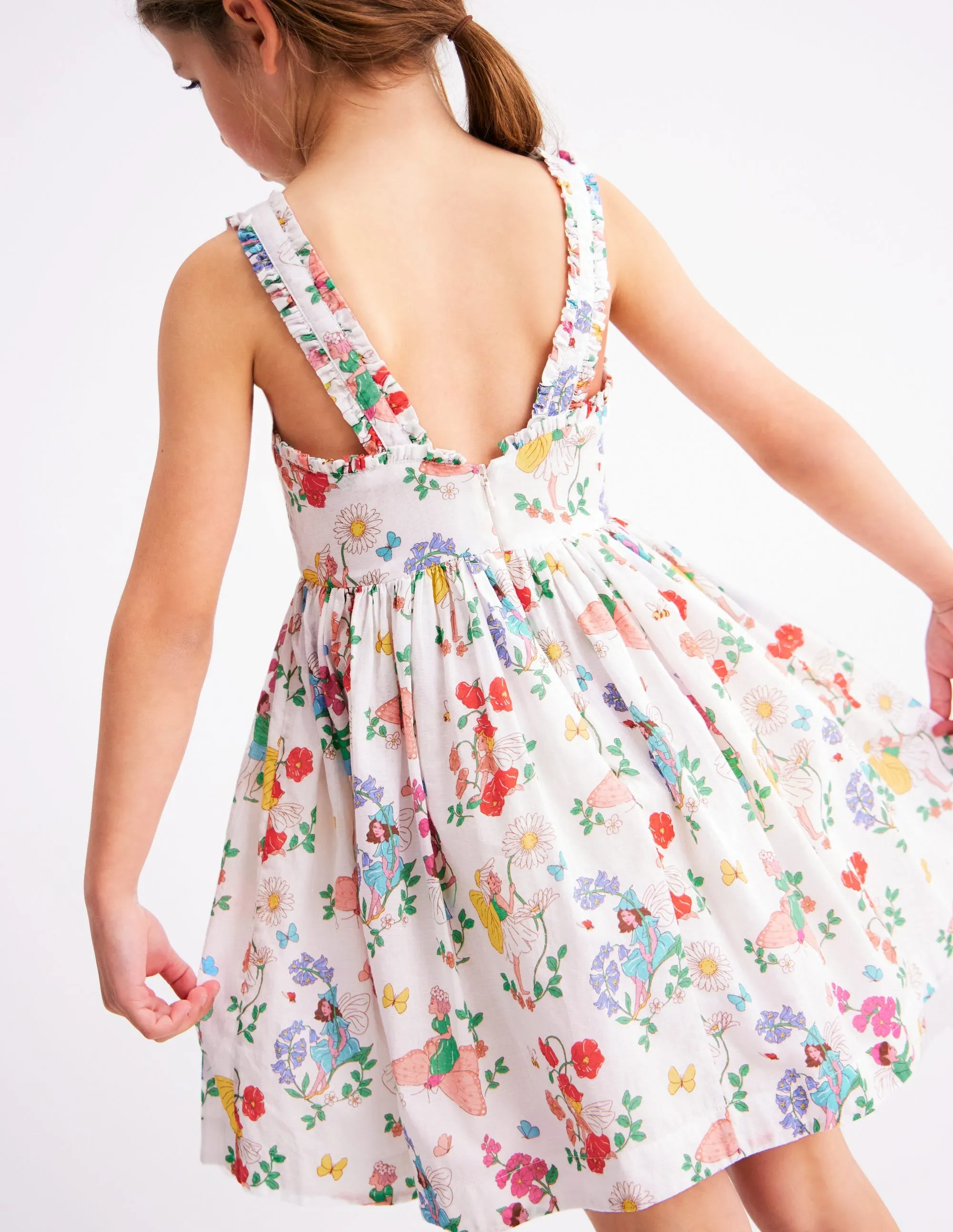 Luna Frill Strap Woven Dress-Multi Flower Fairy