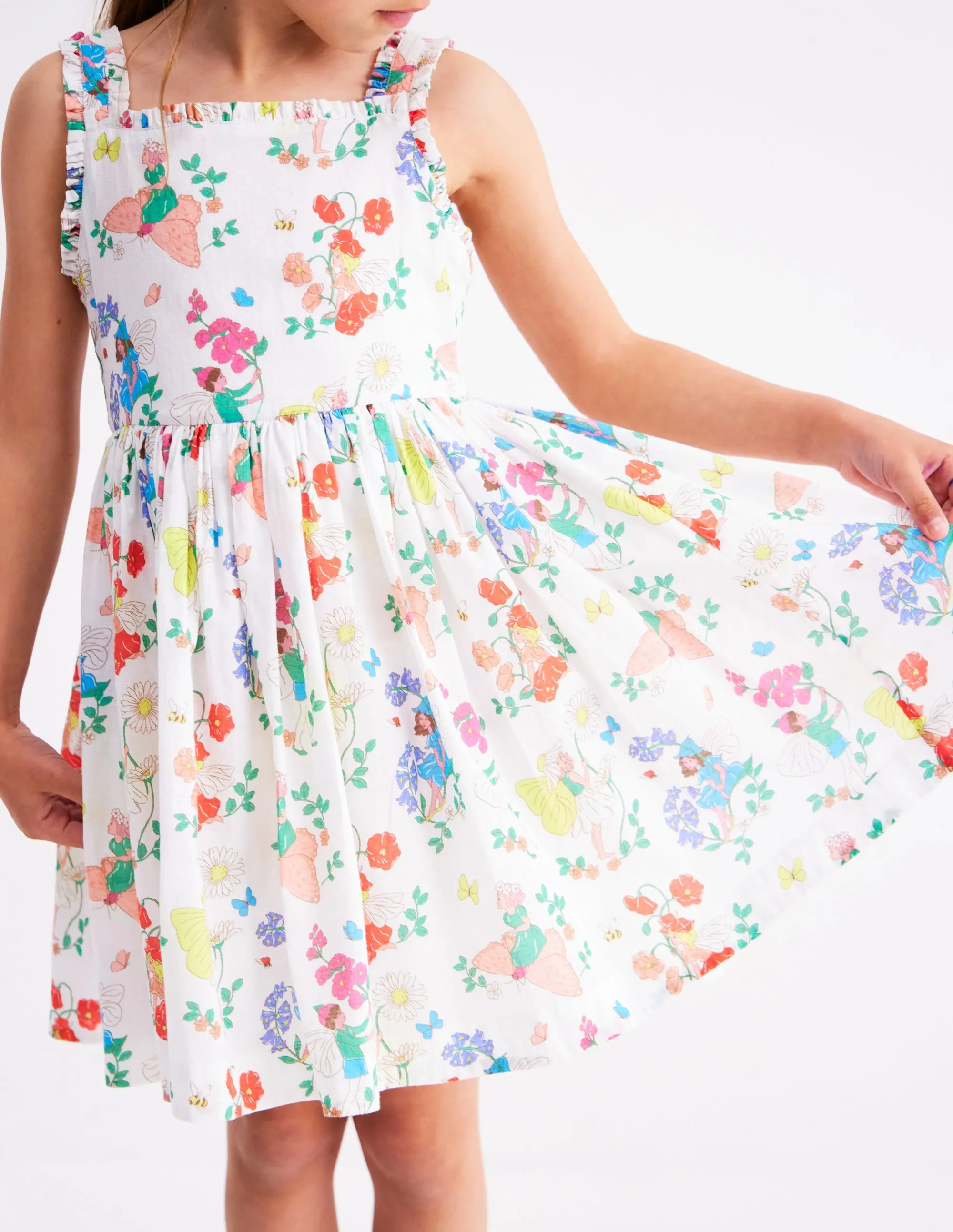 Luna Frill Strap Woven Dress-Multi Flower Fairy