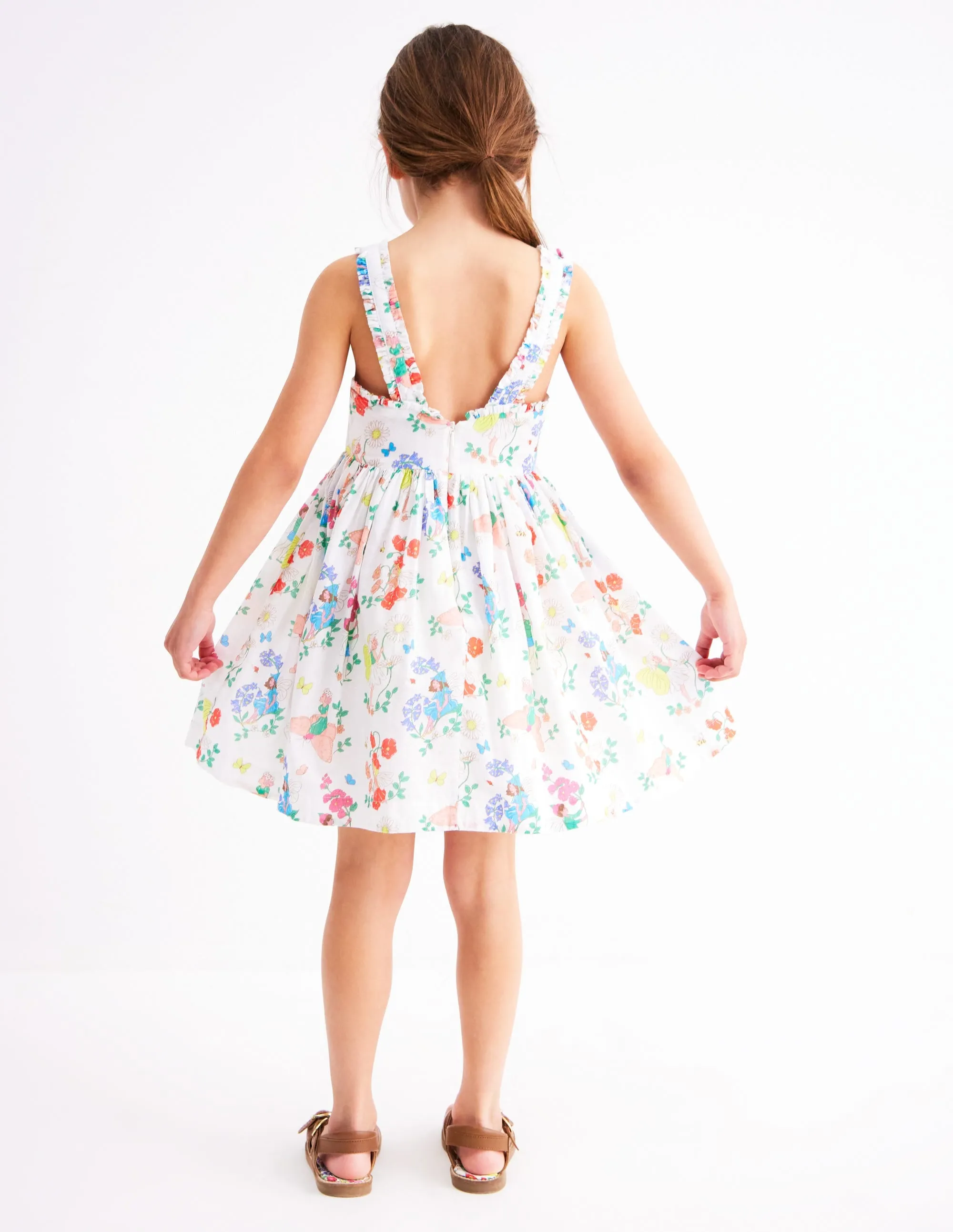 Luna Frill Strap Woven Dress-Multi Flower Fairy