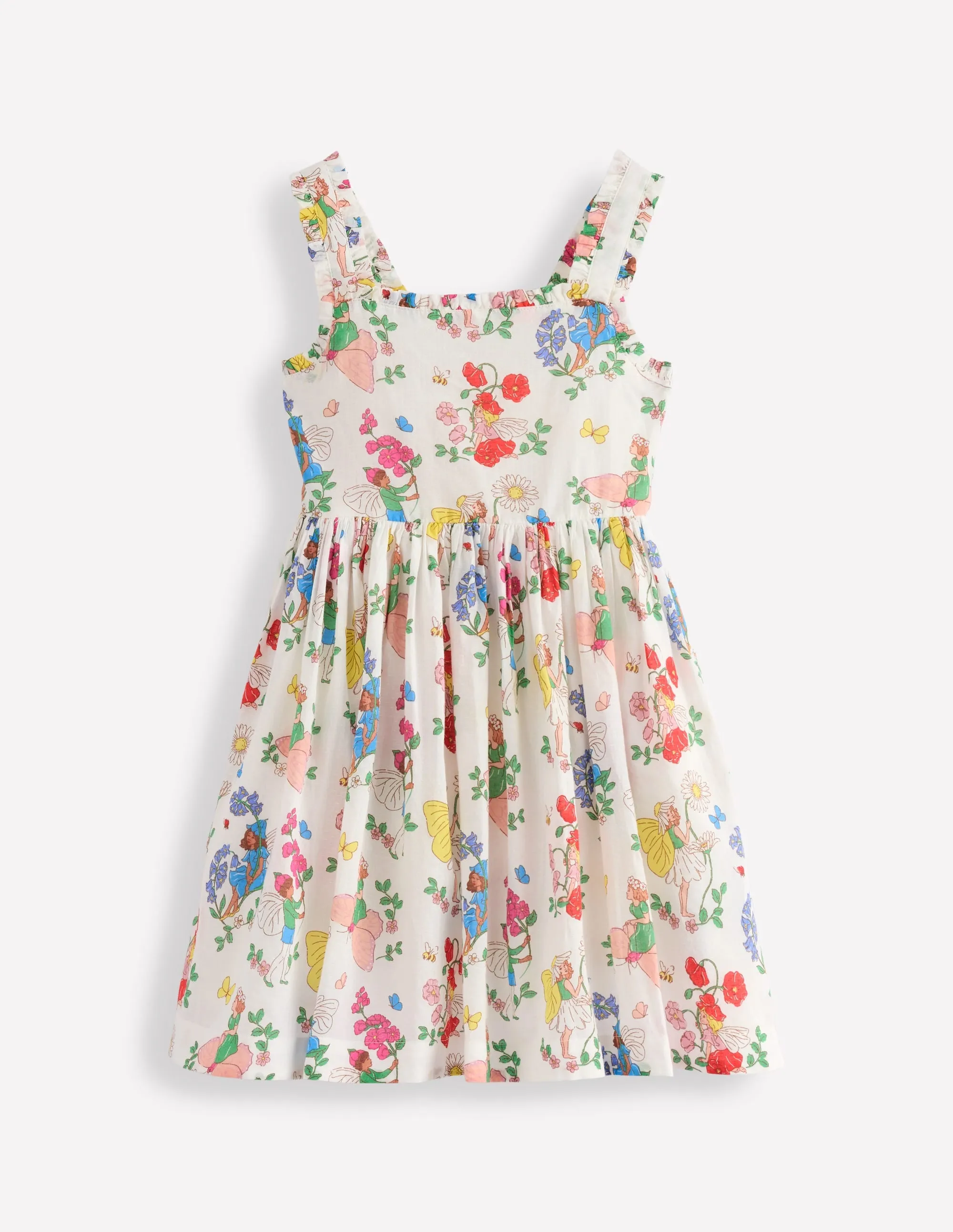 Luna Frill Strap Woven Dress-Multi Flower Fairy