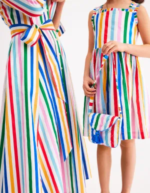 Luna Frill Strap Woven Dress-Multi Rainbow Stripe