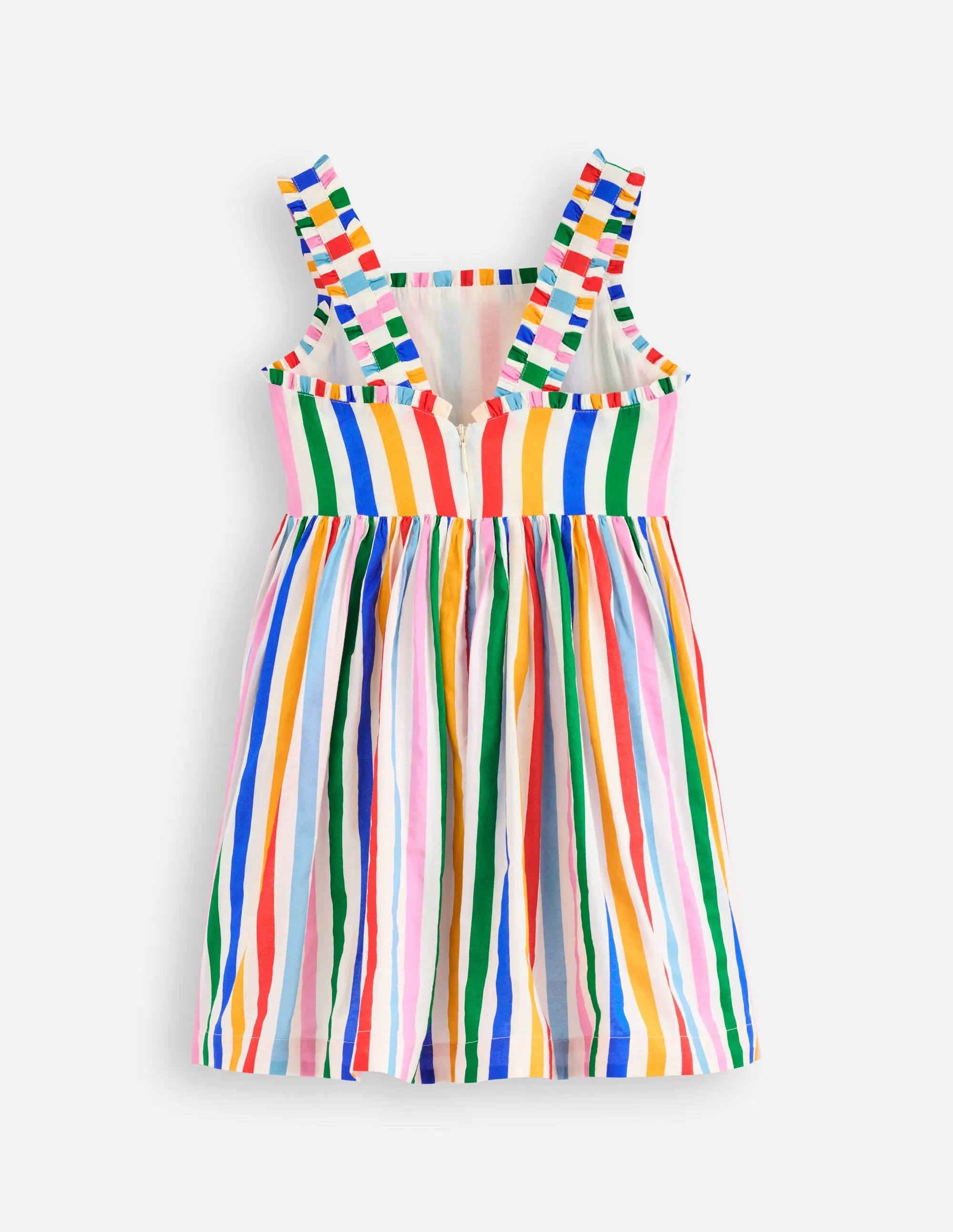 Luna Frill Strap Woven Dress-Multi Rainbow Stripe