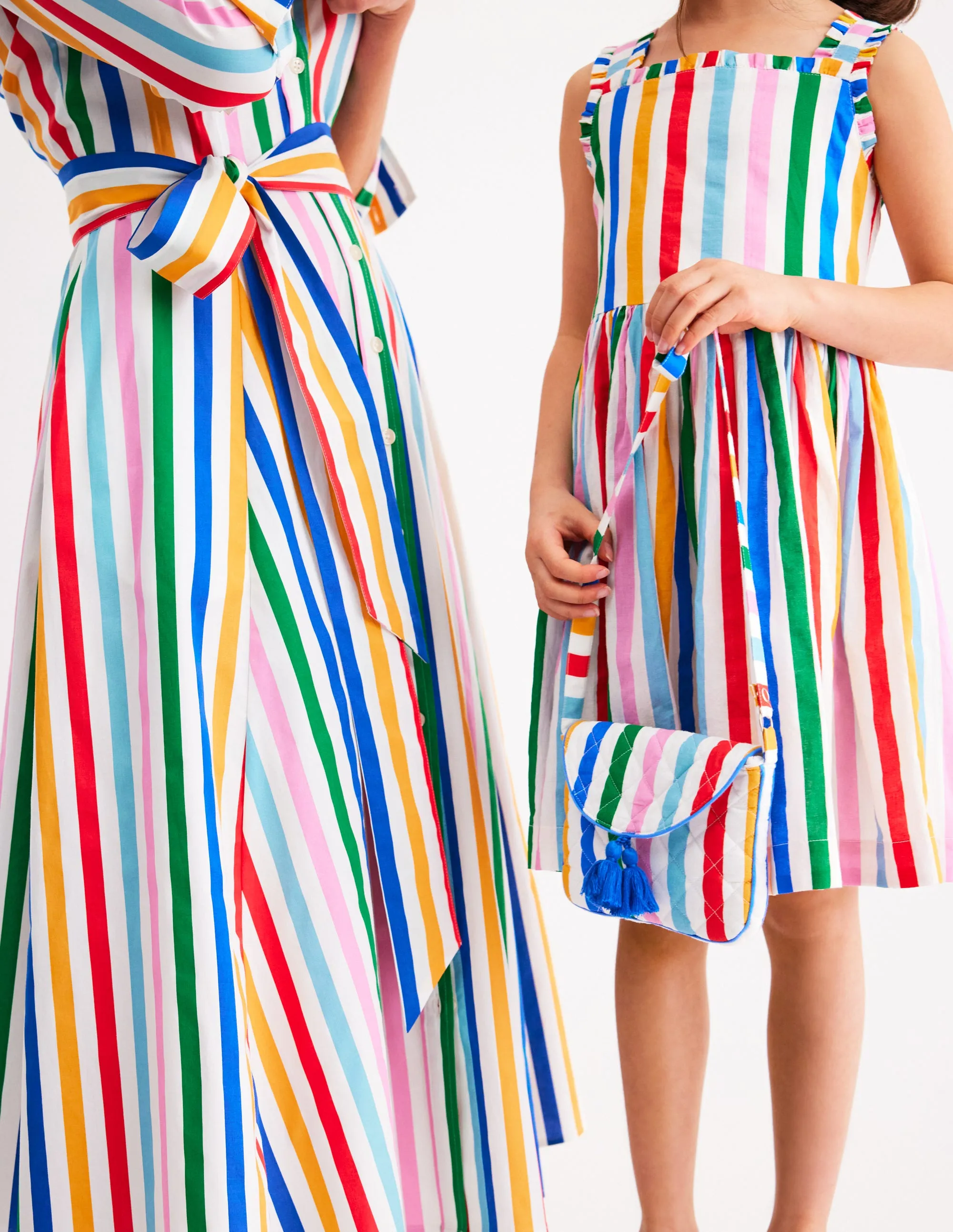 Luna Frill Strap Woven Dress-Multi Rainbow Stripe