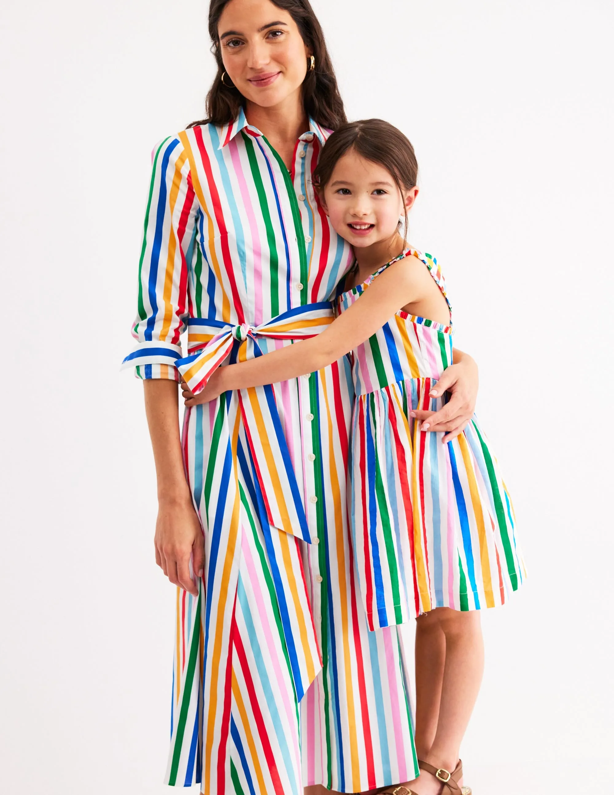 Luna Frill Strap Woven Dress-Multi Rainbow Stripe